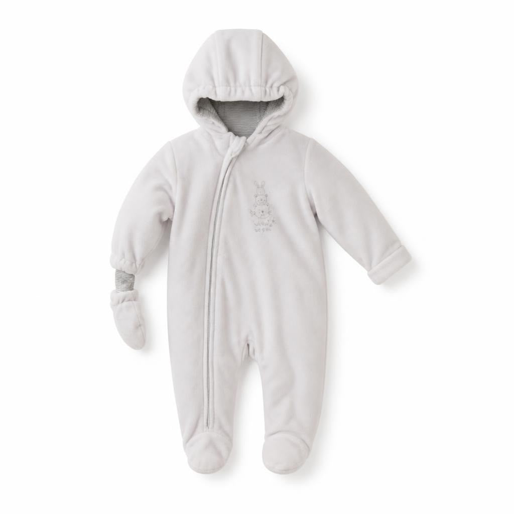 Baby White Fleece Zip-up Footed Snowsuit Onesie - pre-loved at Why Go Less, Lebanon
