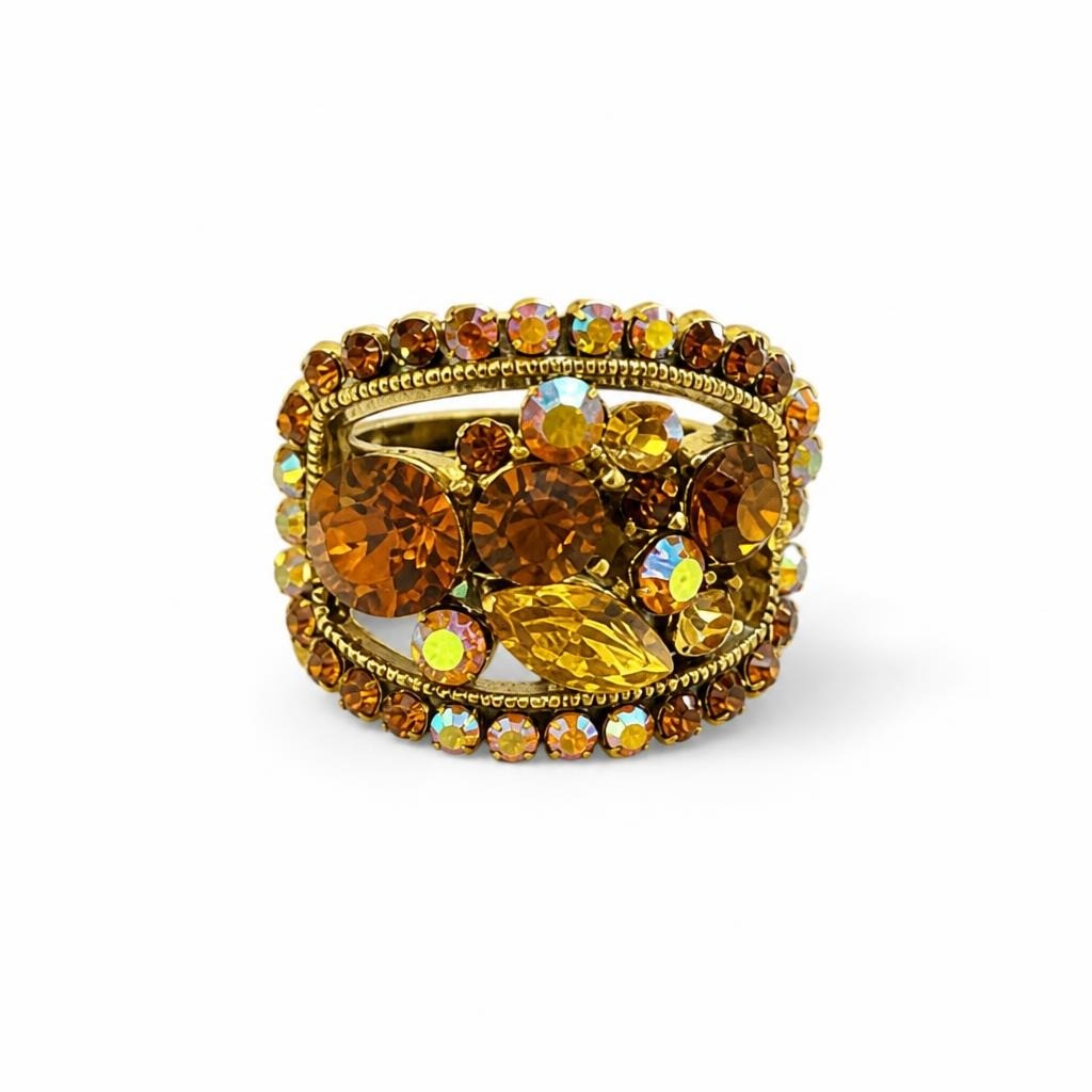 Amber Rhinestone Cocktail Ring, Gold-tone - pre-loved at Why Go Less, Lebanon