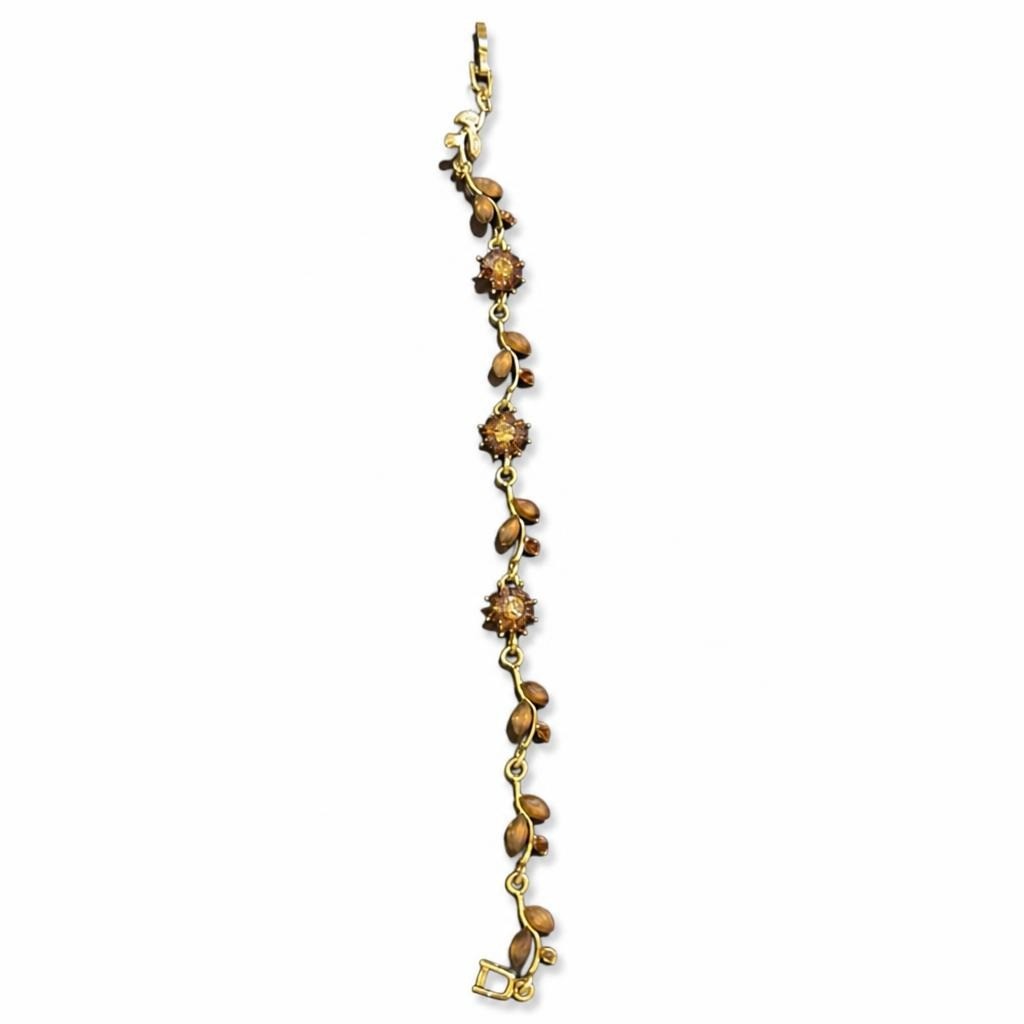 Gold Floral Leaf Chain Bracelet, Brown Tones - pre-loved at Why Go Less, Lebanon