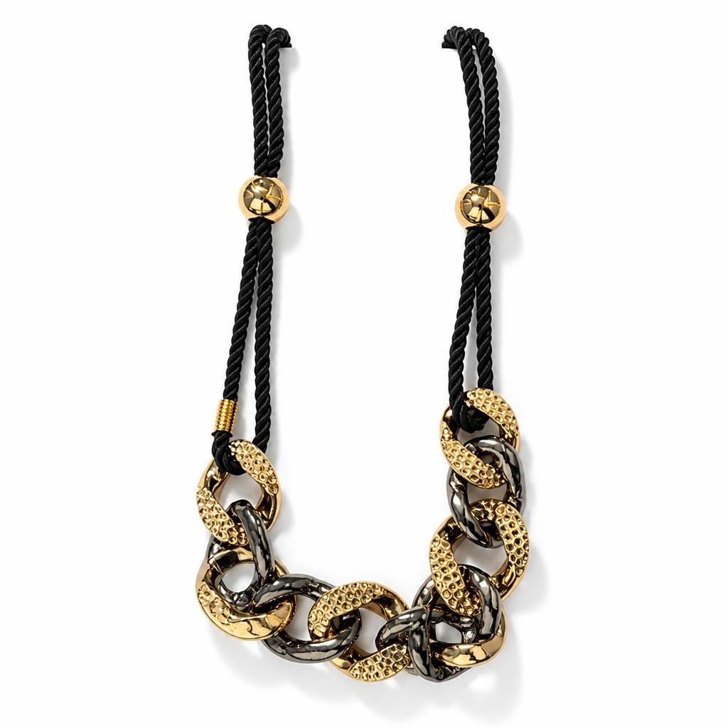 Black Rope & Gold Chunky Chain Statement Necklace - pre-loved at Why Go Less, Lebanon