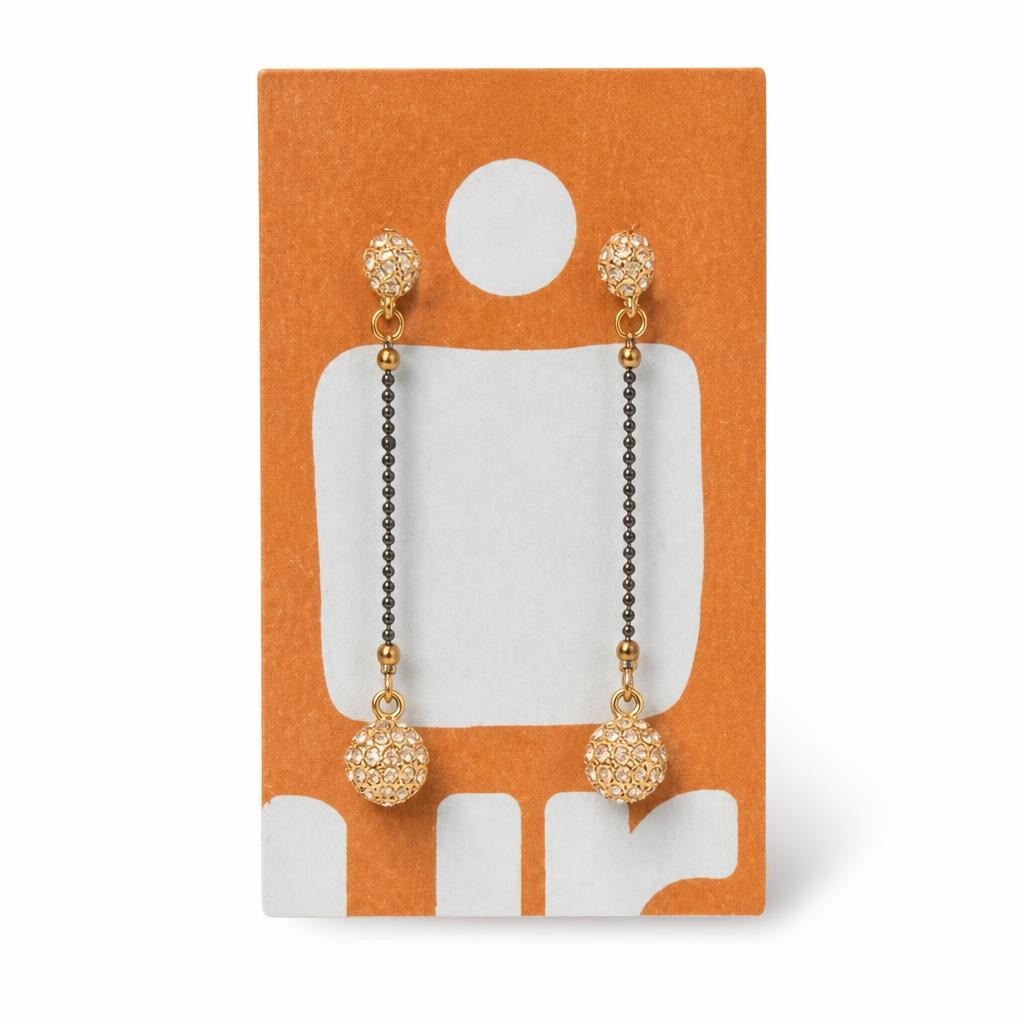 Rose Gold Crystal Ball Long Drop Earrings - pre-loved at Why Go Less, Lebanon