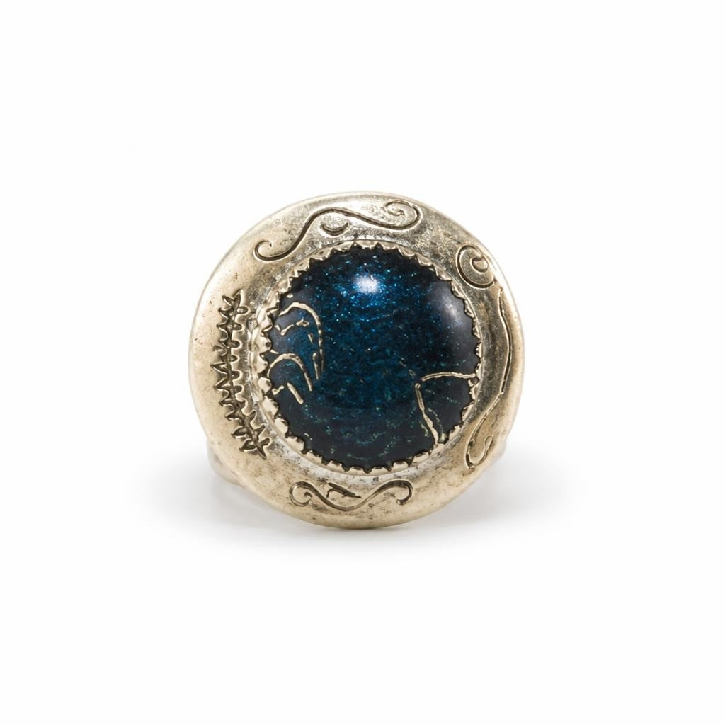 Vintage Statement Ring Blue Stone Gold-tone - pre-loved at Why Go Less, Lebanon