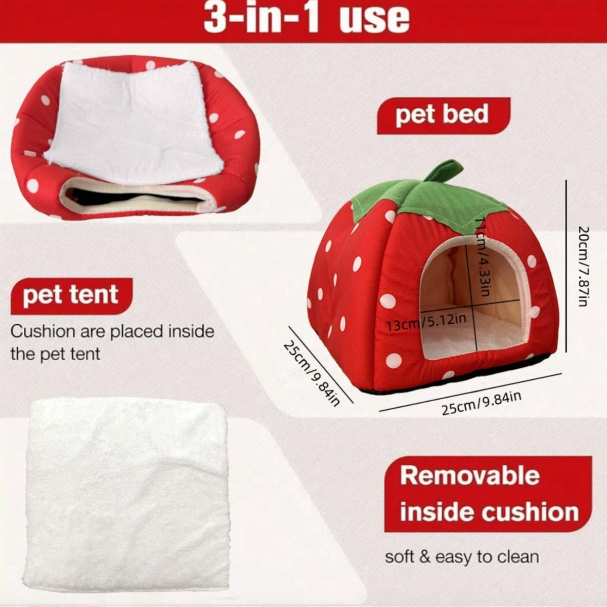 Strawberry Pet House Cozy Hideout for Small Pets (25x25 cm) - Digollo at Why Go Less, Lebanon (2)
