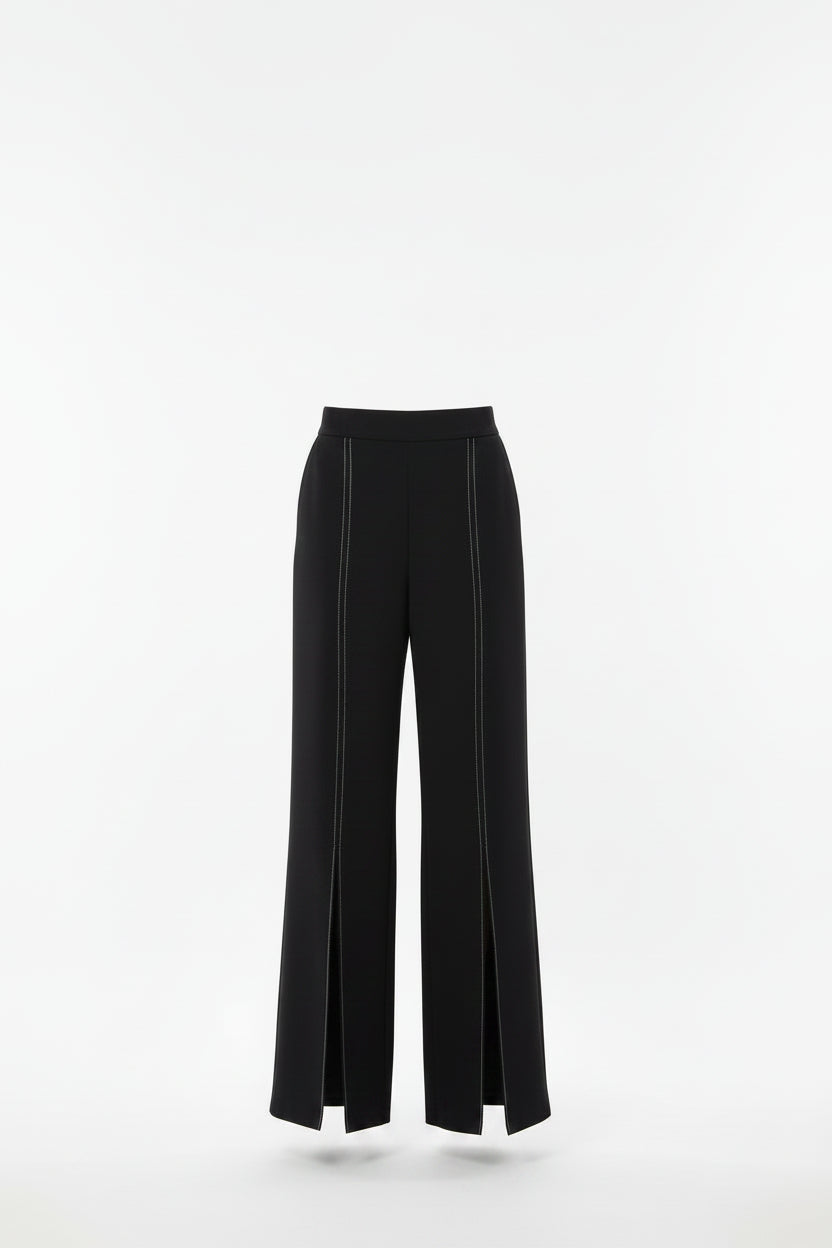 Black Wide-Leg Pants with White Stitch Detail | Pre-Loved | Why Go Less-2