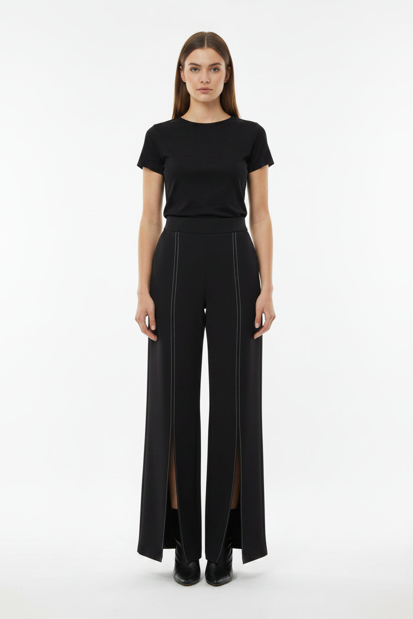 Black Wide-Leg Pants with White Stitch Detail | Pre-Loved | Why Go Less