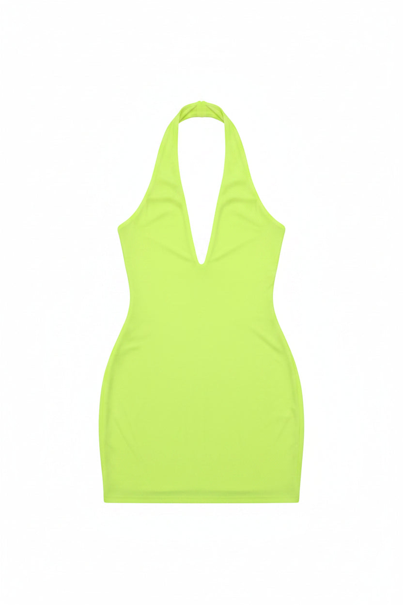 Neon Yellow V-Neck Bodycon Mini Dress | Pre-Loved | Why Go Less-2
