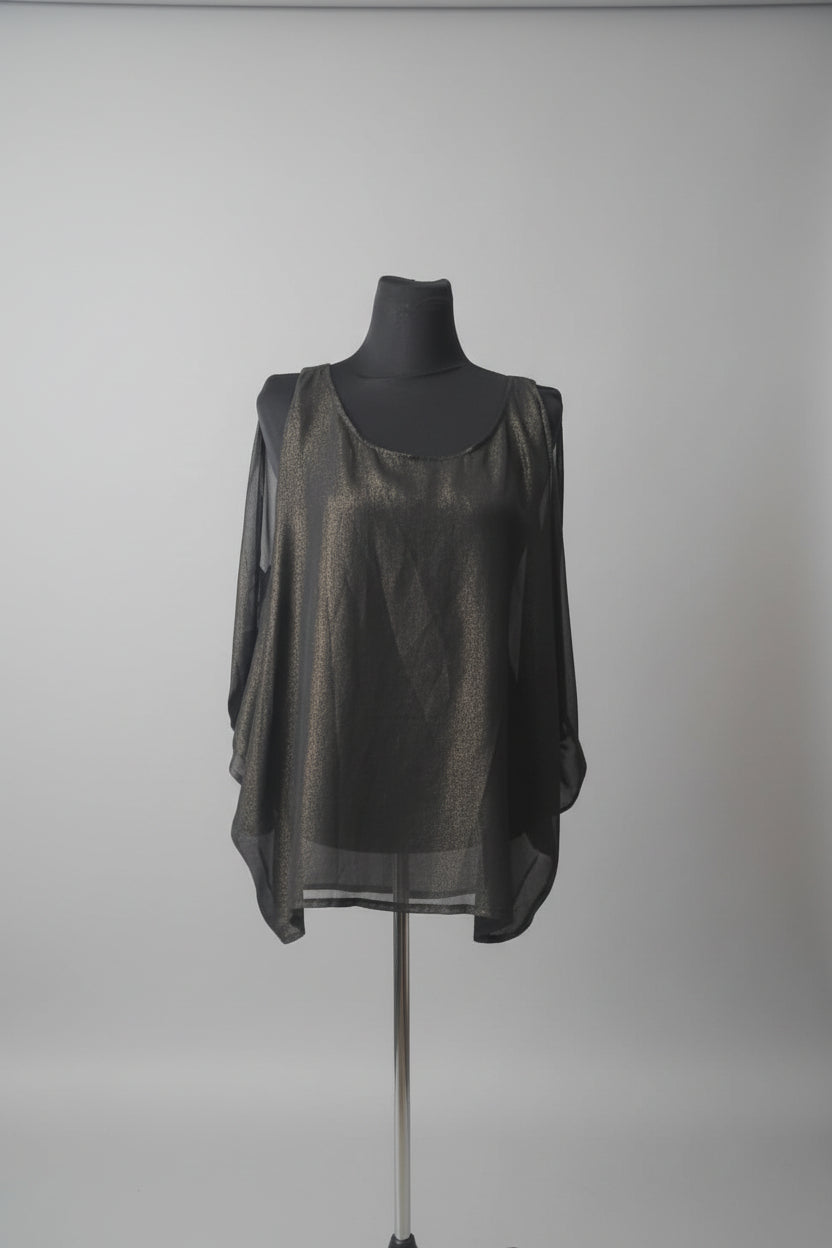Black Sheer Mesh Asymmetric Draped Top | Pre-Loved | Why Go Less-1