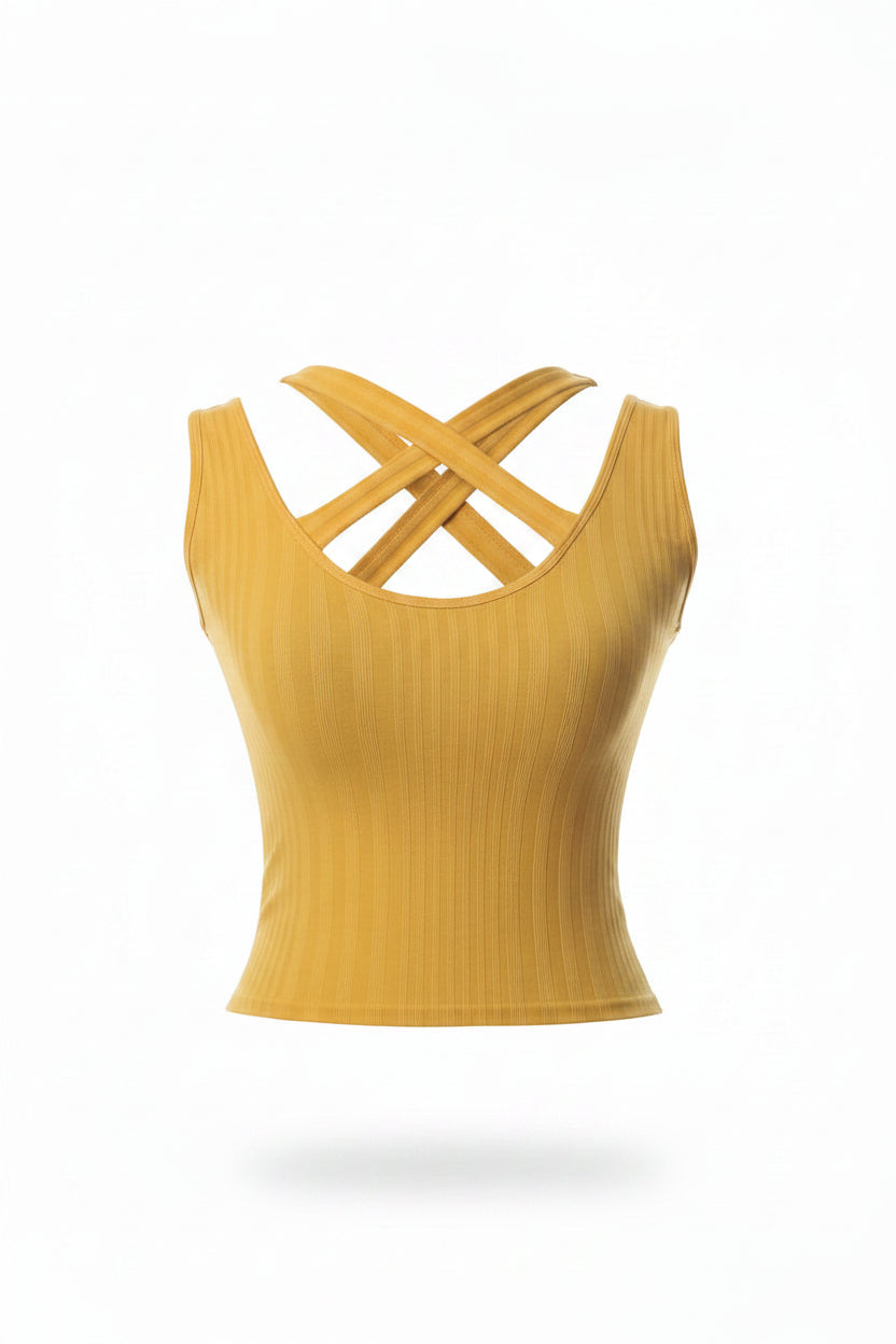 Mustard Yellow Ribbed Multi-Strap Crop Top | Pre-Loved | Why Go Less