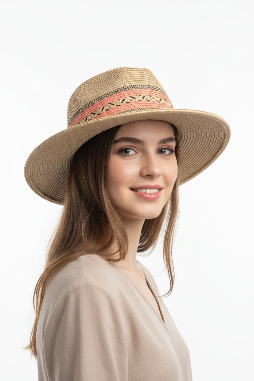 Wide-Brim Straw Sun Hats Set of 2 Tan and Beige | Pre-Loved | Why Go Less