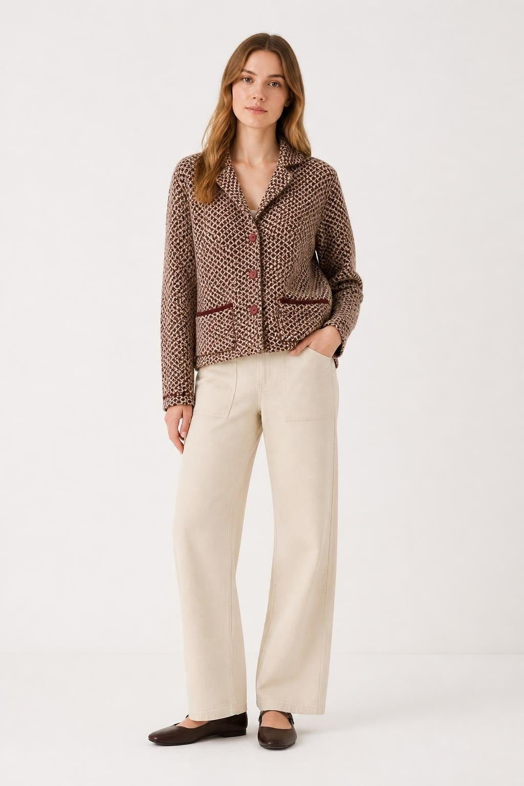 Amélie E Amélie Burgundy Tweed Patterned Blazer - at Why Go Less, Lebanon