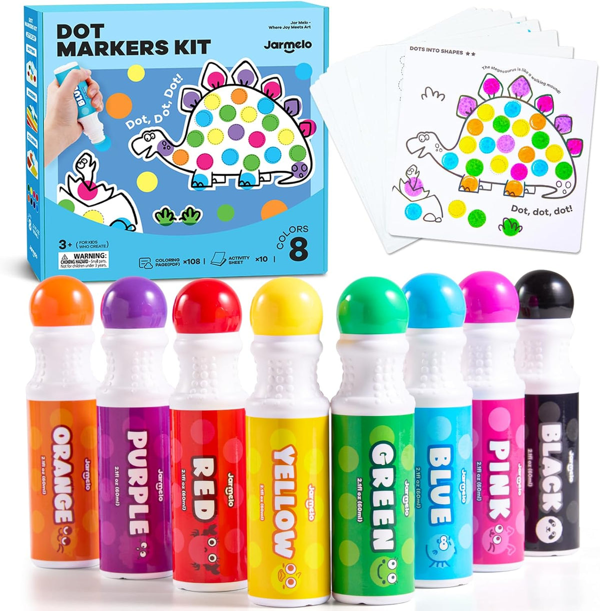 Jarmelo Dot Markers Kit, 8 Colors, Dinosaur - brand photo, Little Artists