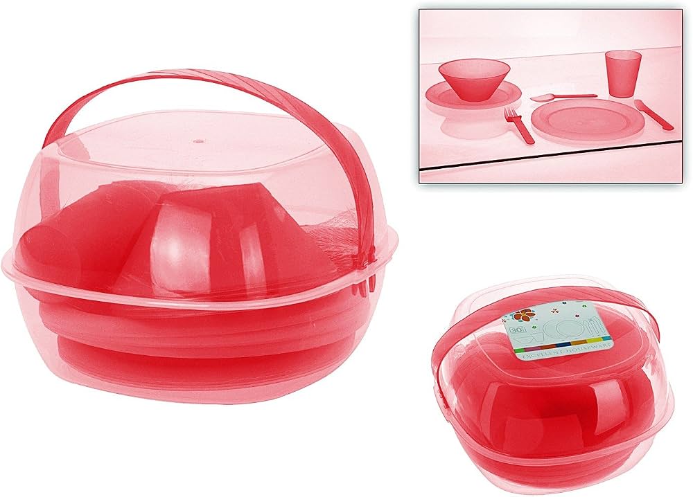 Picnic Package 48-Piece Red Plastic Picnic Set | Pre-Loved | Why Go Less