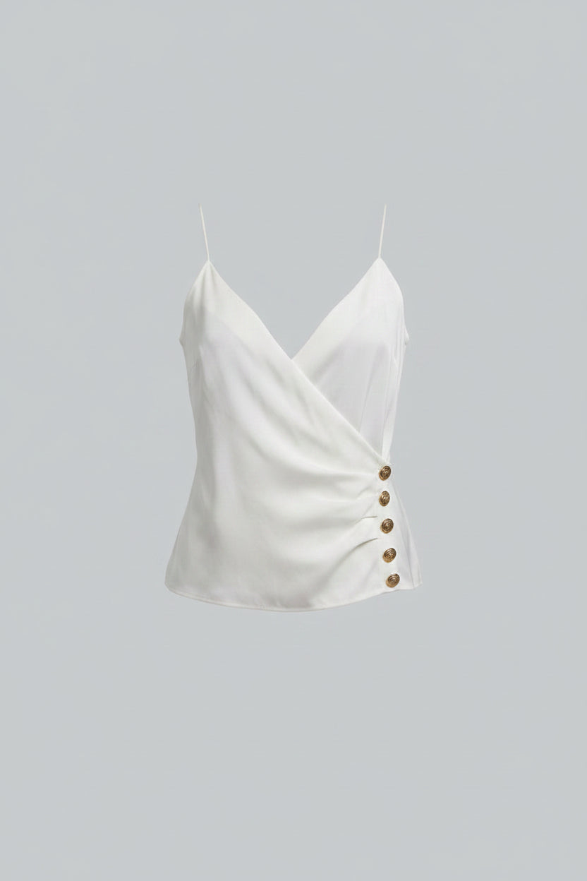 White Satin Spaghetti Strap Flowy Top | Pre-Loved | Why Go Less-2