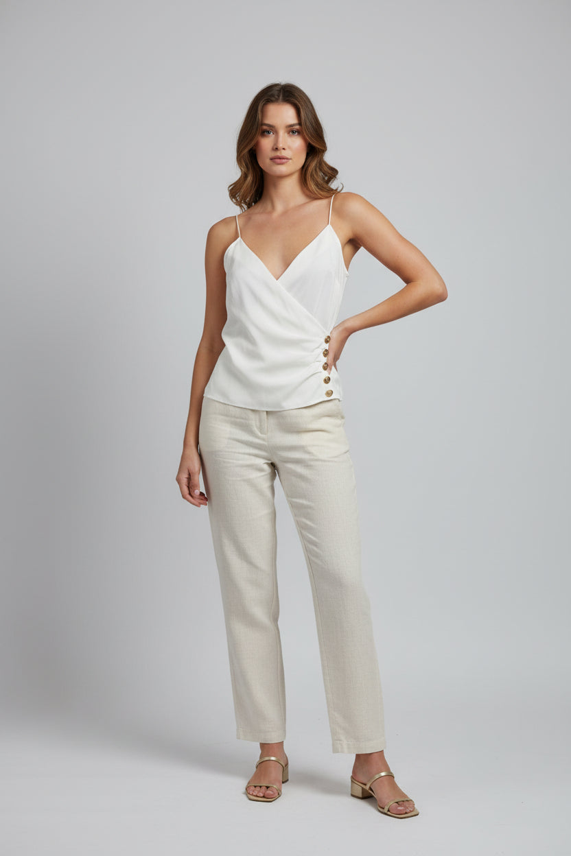White Satin Spaghetti Strap Flowy Top | Pre-Loved | Why Go Less-1