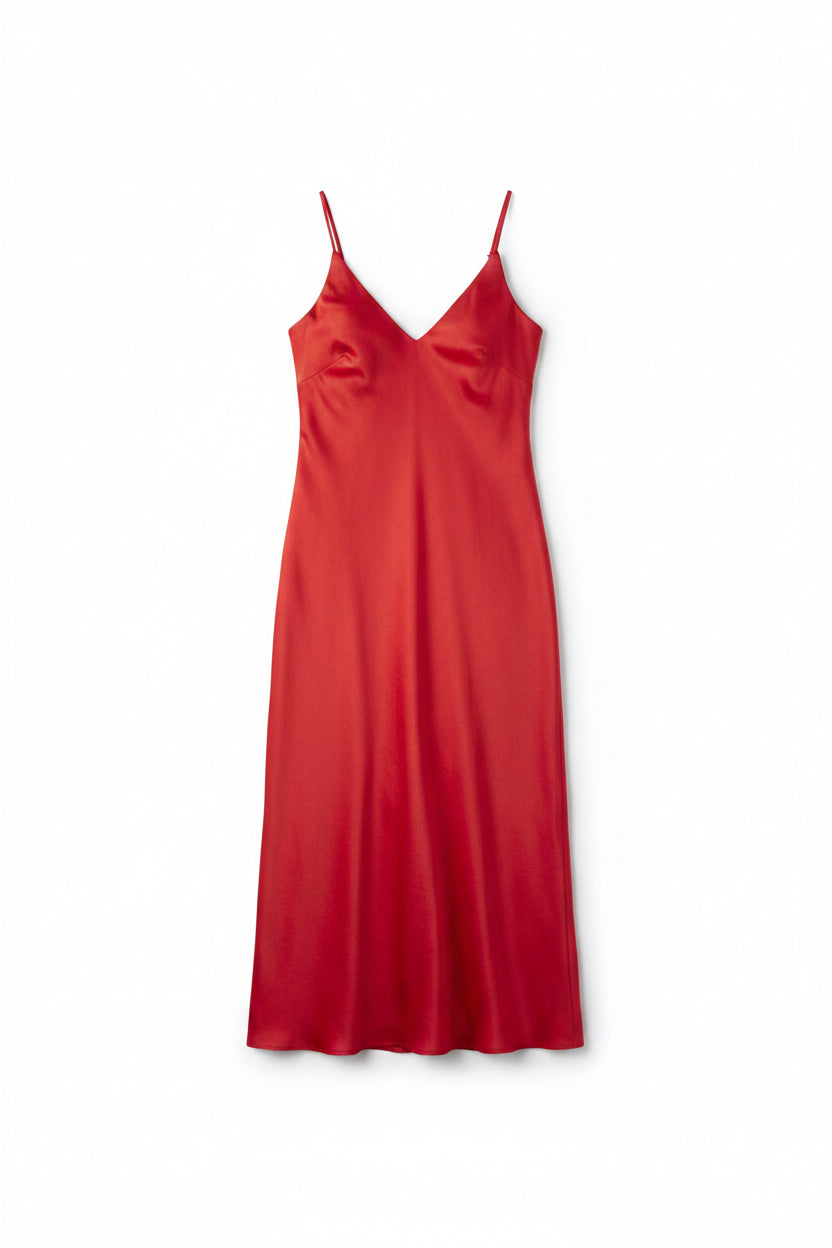 Red V-Neck Spaghetti Strap Slip Midi Dress | Pre-Loved | Why Go Less
