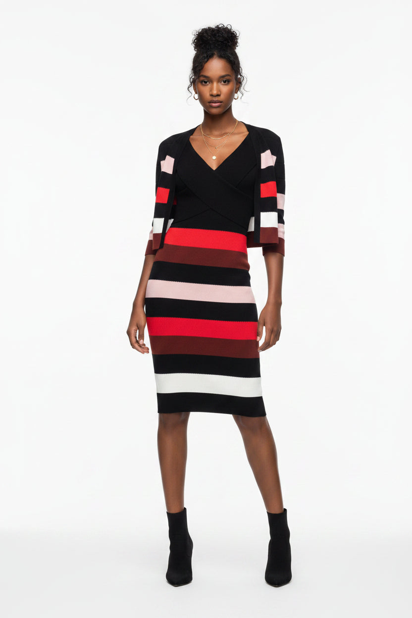 Black and Red Striped Knit Dress and Cardigan Set | Pre-Loved | Why Go Less