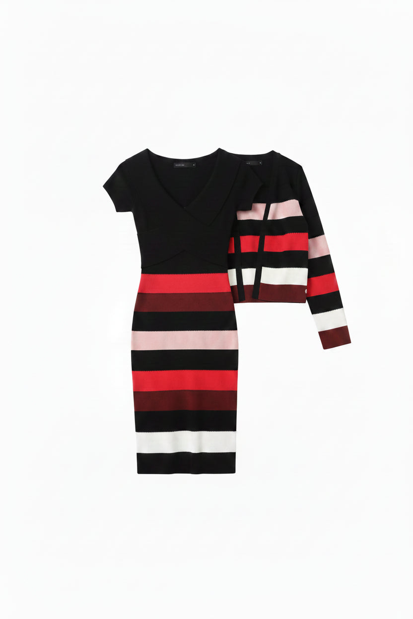 Black and Red Striped Knit Dress and Cardigan Set | Pre-Loved | Why Go Less