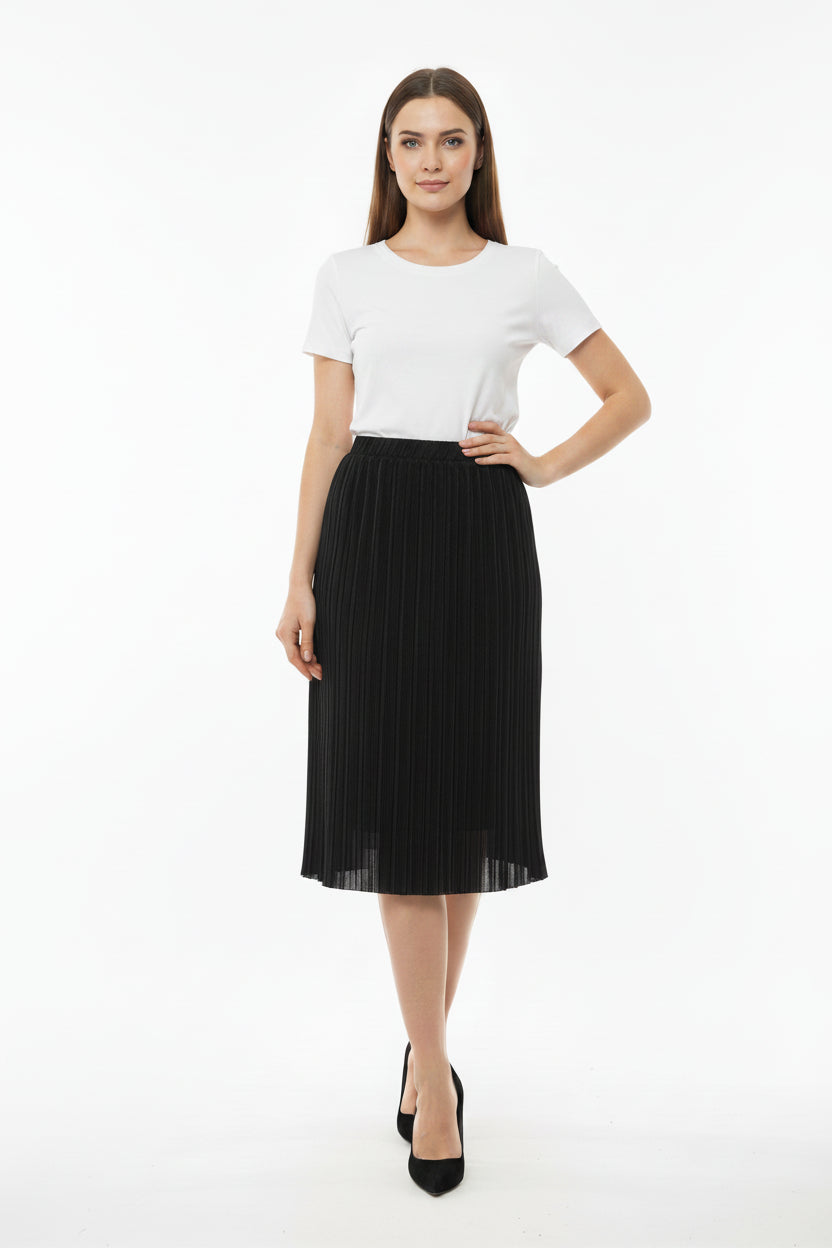 CLIN Black Pleated Midi Skirt Size M | Pre-Loved | Why Go Less-1