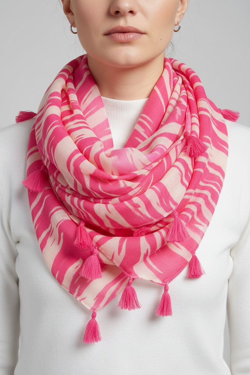 Pink Striped Tassel-Trim Sheer Scarf Wrap | Pre-Loved | Why Go Less-1