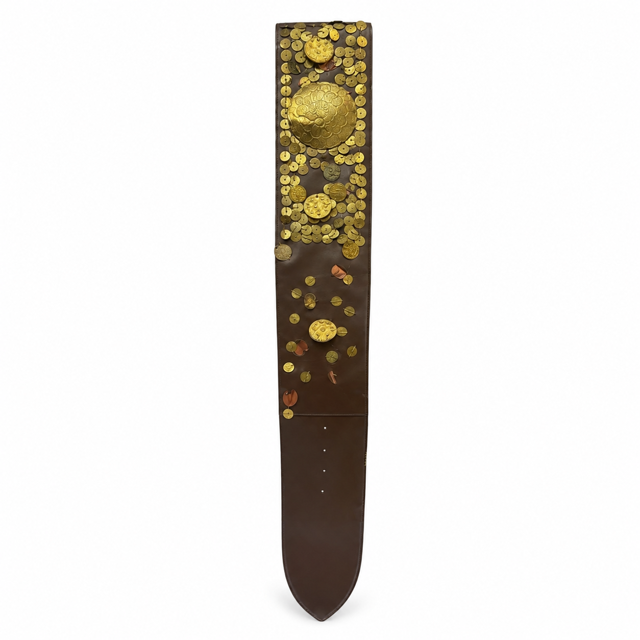 Brown Leather Belt With Gold Coin Embellishments | Pre-Loved | Why Go Less-2