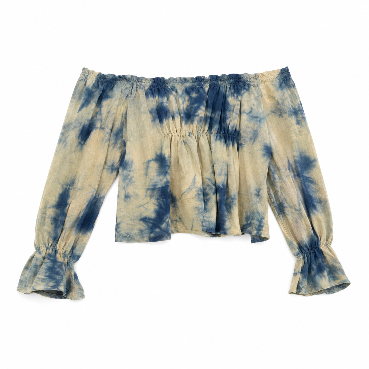 Blue and Yellow Tie-Dye Off-Shoulder Crop Top | Pre-Loved | Why Go Less