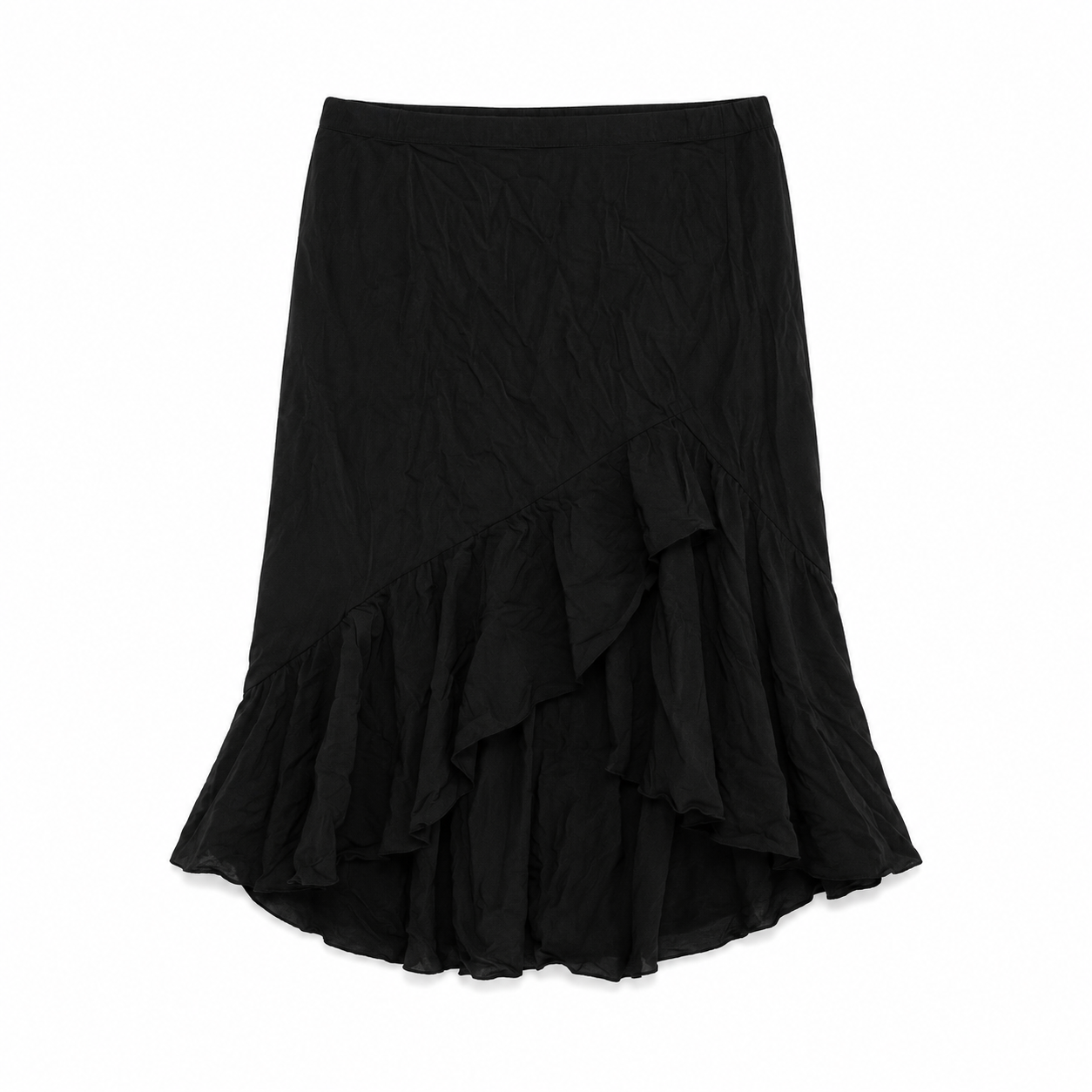 Black Ruched Ruffle Mini Skirt | Pre-Loved | Why Go Less