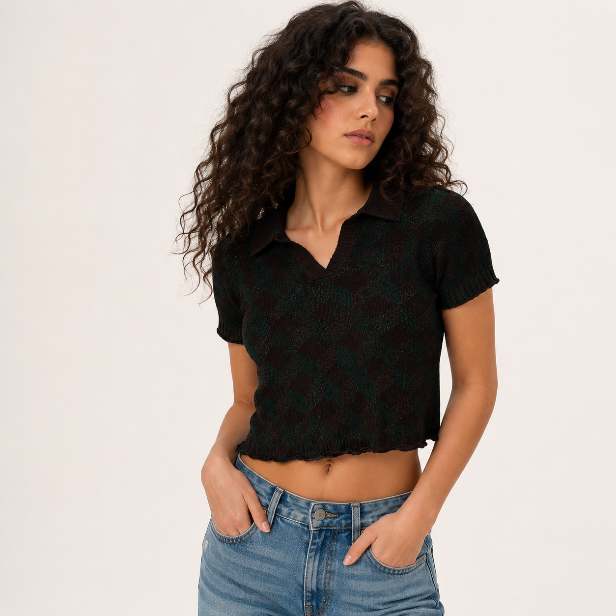 Black Sheer Short-Sleeve V-Neck Knit Top | Pre-Loved | Why Go Less-2