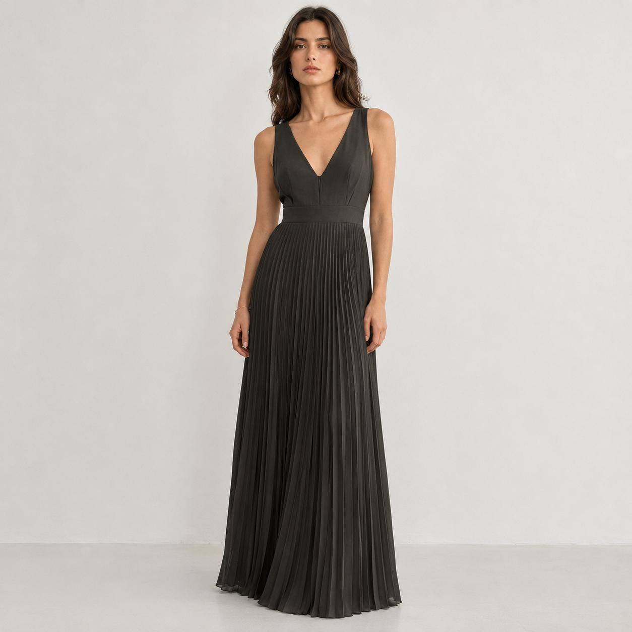 Olive Green Pleated Maxi Evening Dress | Pre-Loved | Why Go Less-2
