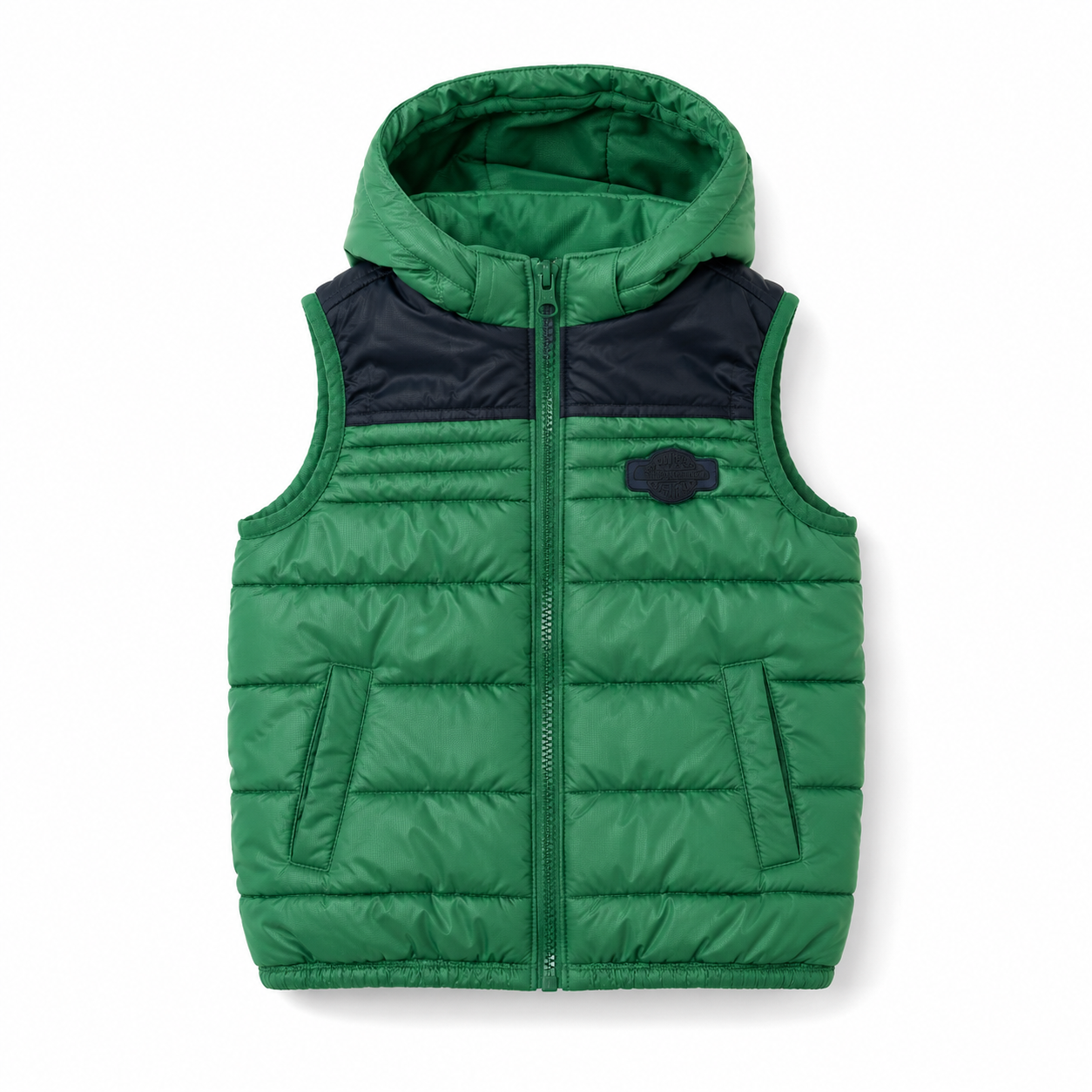 Kids Green & Navy Hooded Puffer Vest | Pre-Loved | Why Go Less-1