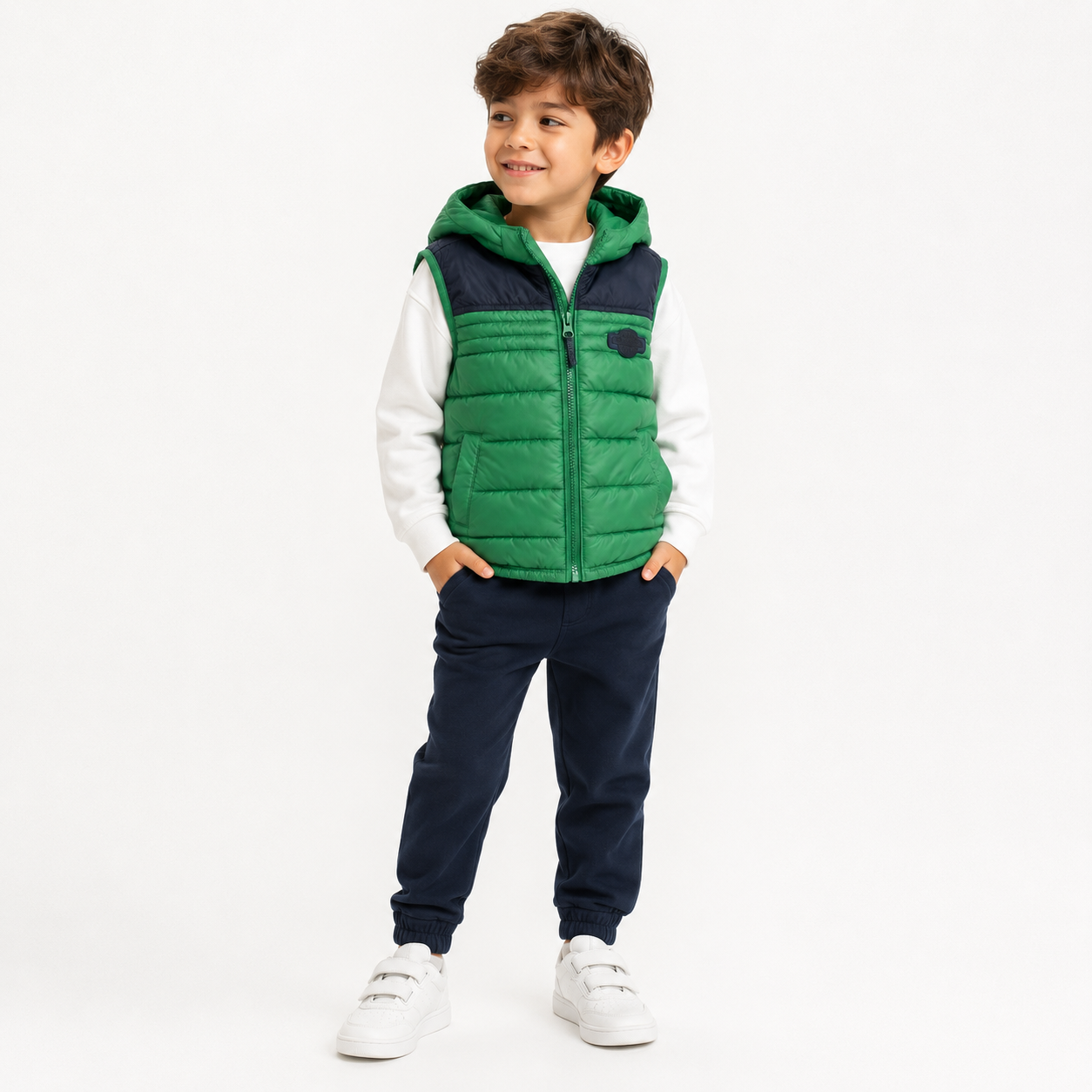 Kids Green & Navy Hooded Puffer Vest | Pre-Loved | Why Go Less-2
