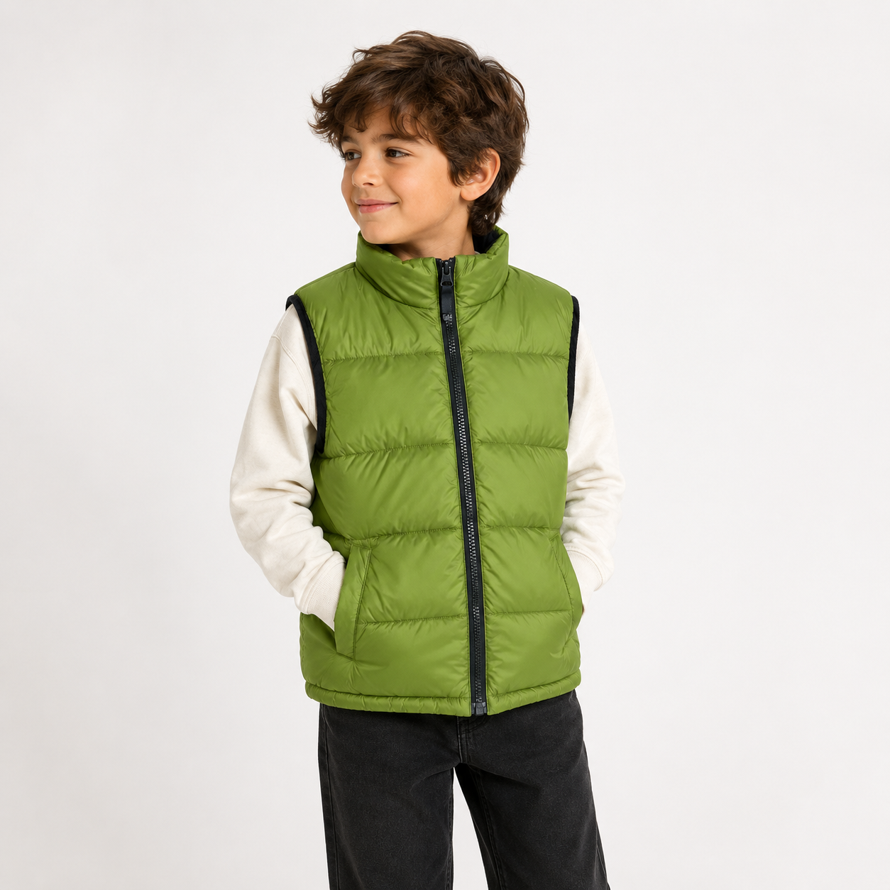 Olive Green Zip-Up Puffer Vest | Pre-Loved | Why Go Less-2
