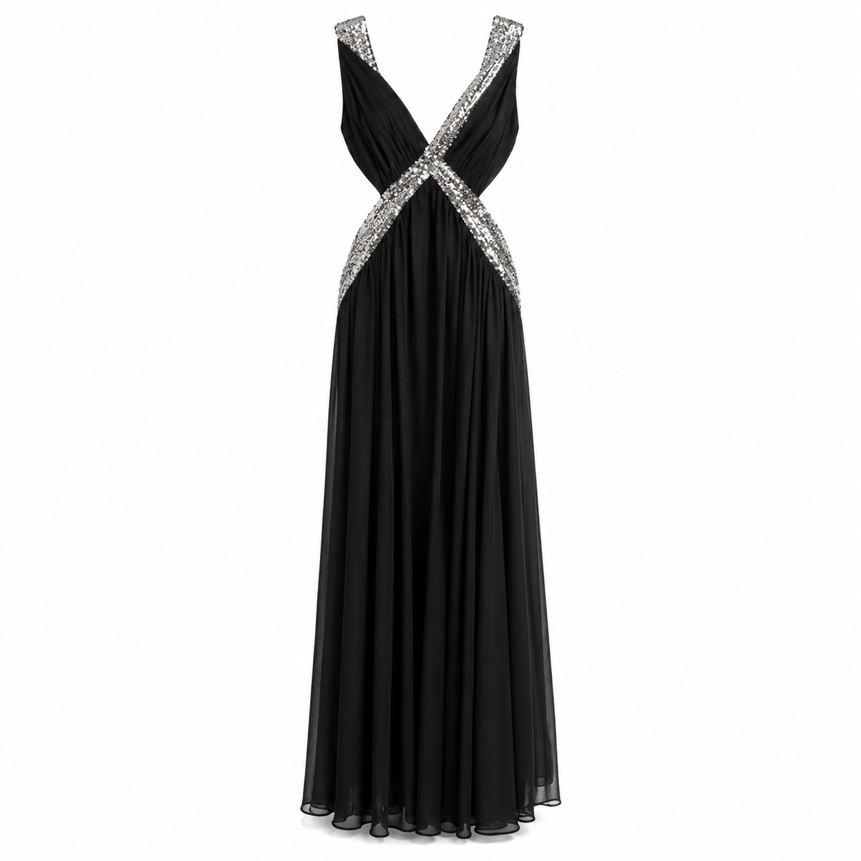 Black Maxi Halter Dress Silver Sequin Straps | Pre-Loved | Why Go Less