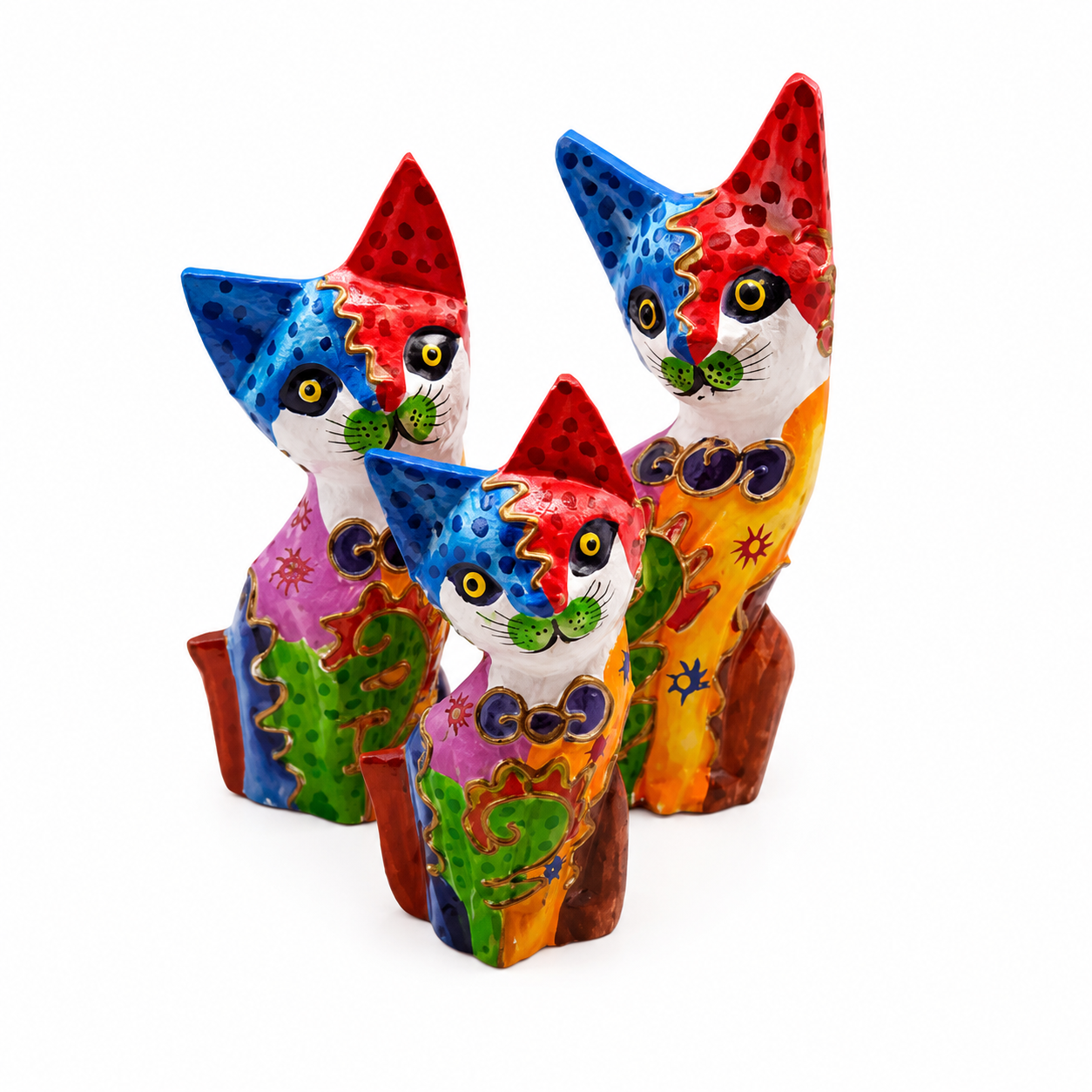 Hand-Painted Wooden Cat Figurines, Set of 3 | Pre-Loved | Why Go Less