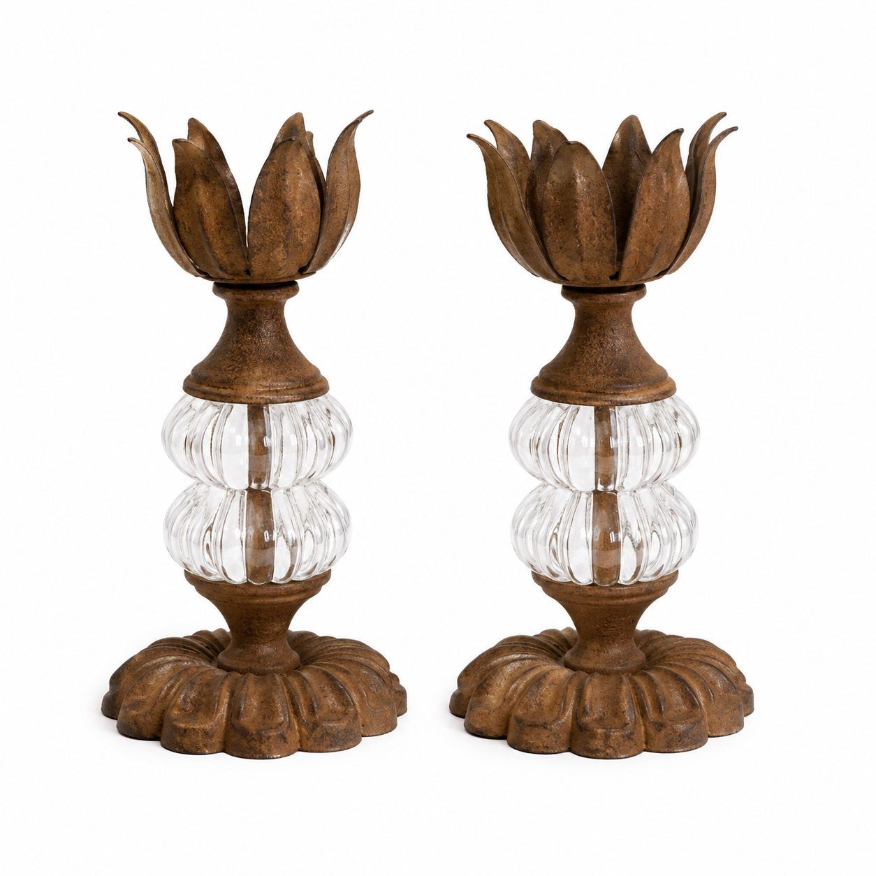 Brass and Crystal Lotus Candle Holders, Pair | Pre-Loved | Why Go Less
