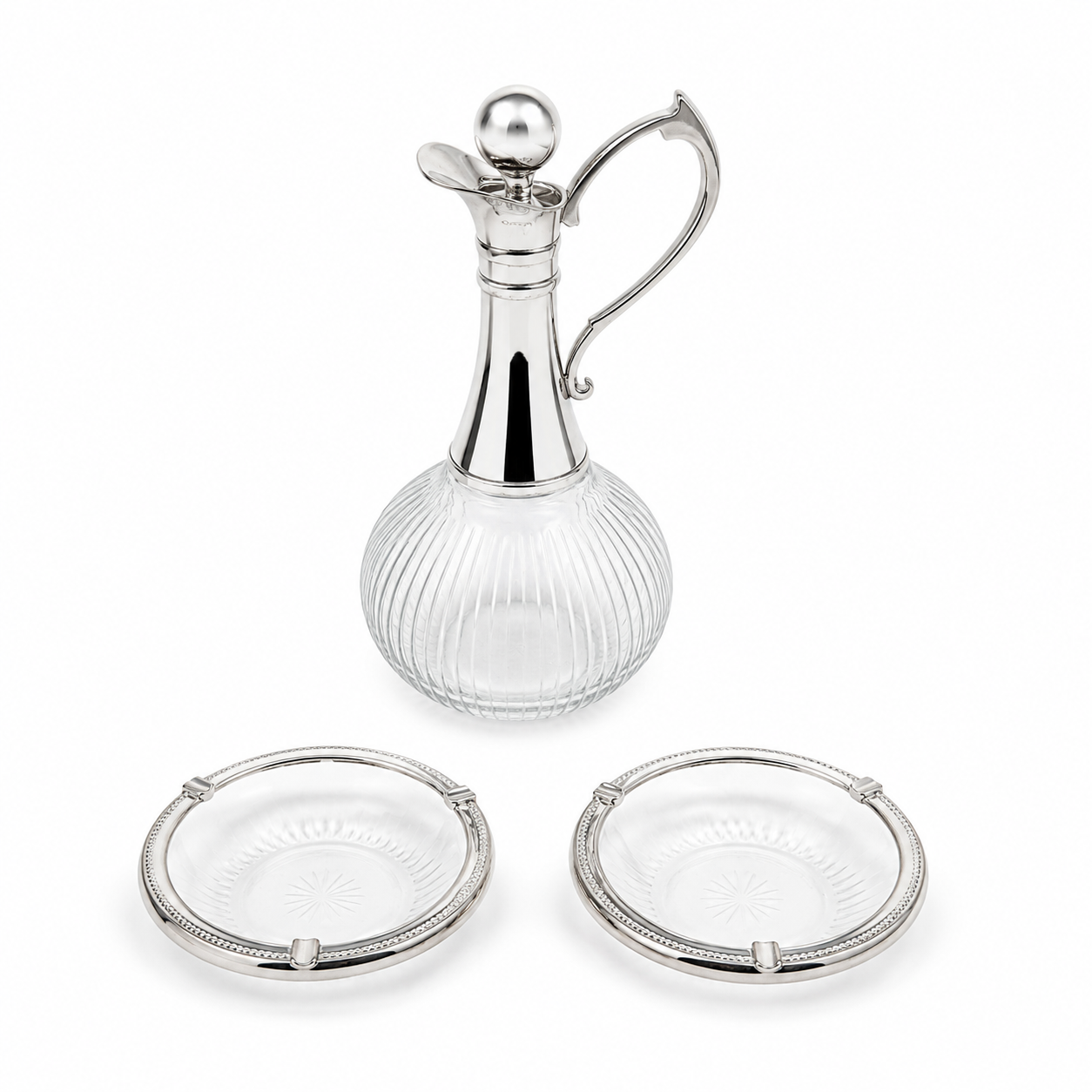 Crystal and Silver-Plated Decanter with 2 Ashtrays | Pre-Loved | Why Go Less