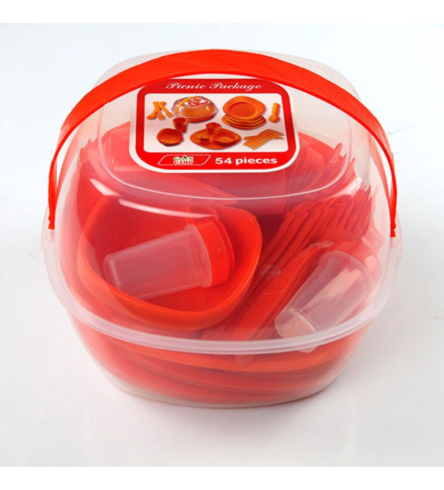 Picnic Package 48-Piece Red Plastic Picnic Set | Pre-Loved | Why Go Less