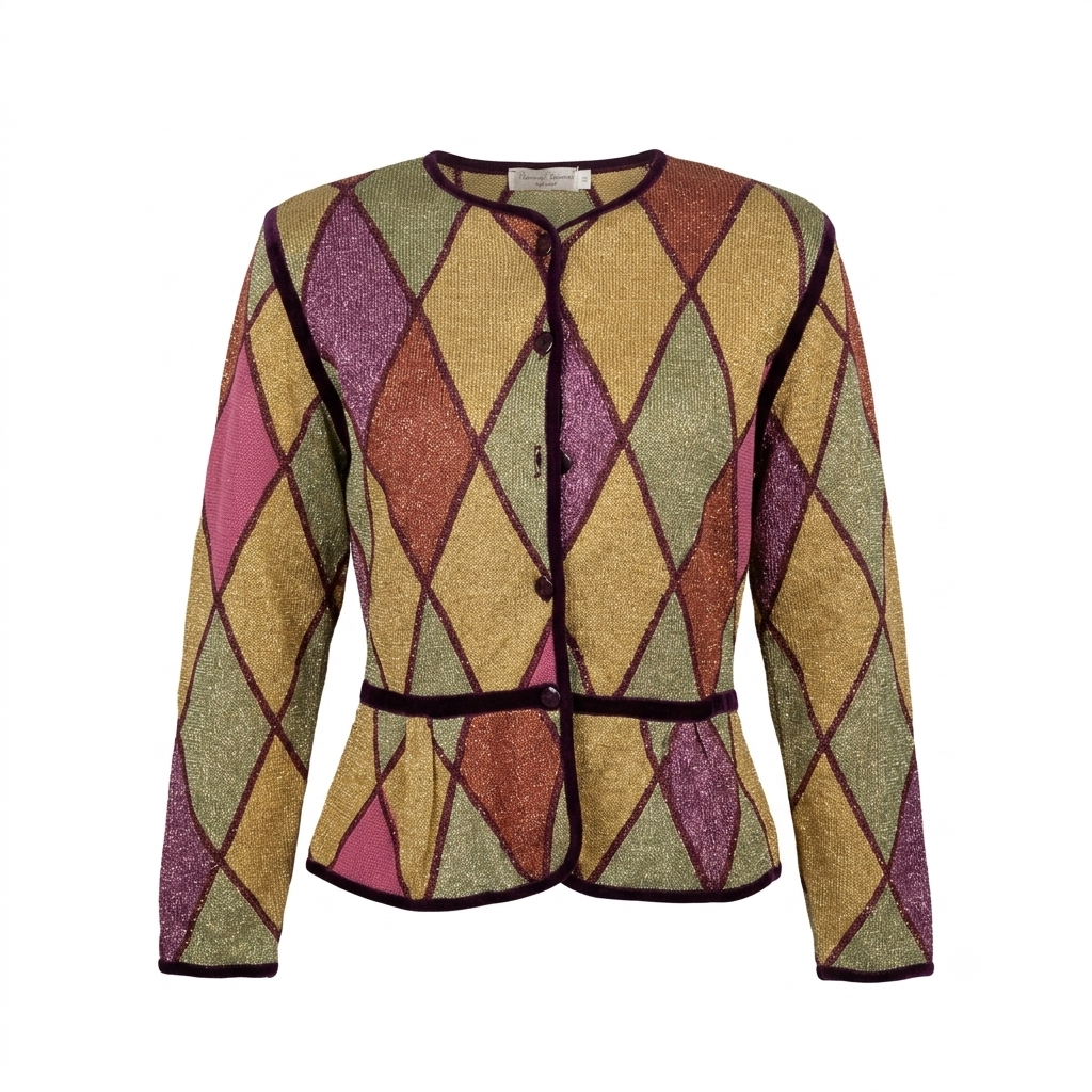 Harlequin Diamond Metallic Knit Cardigan | Pre-Loved | Why Go Less