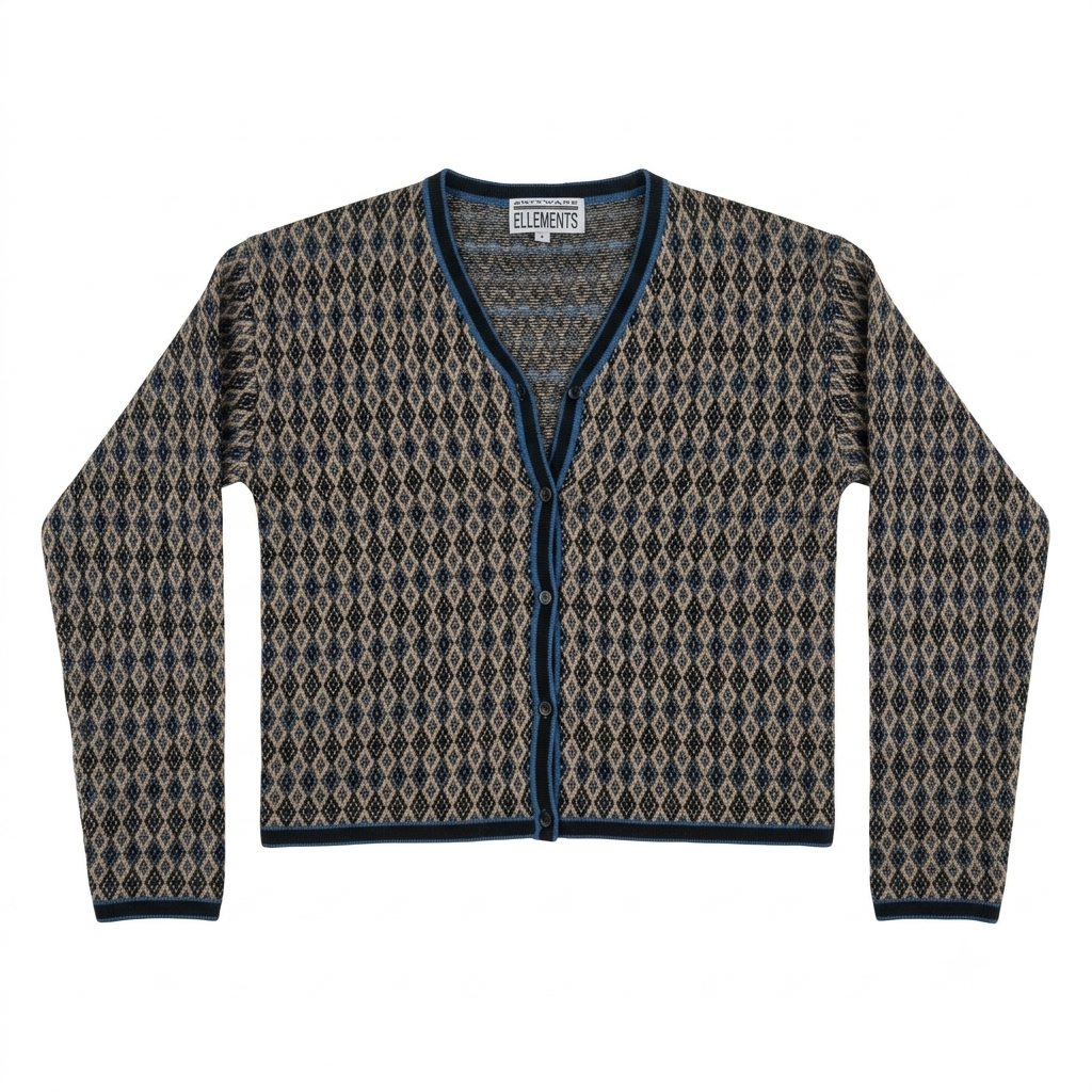 Ellements Navy and Tan Diamond Knit Cardigan | Pre-Loved | Why Go Less-1