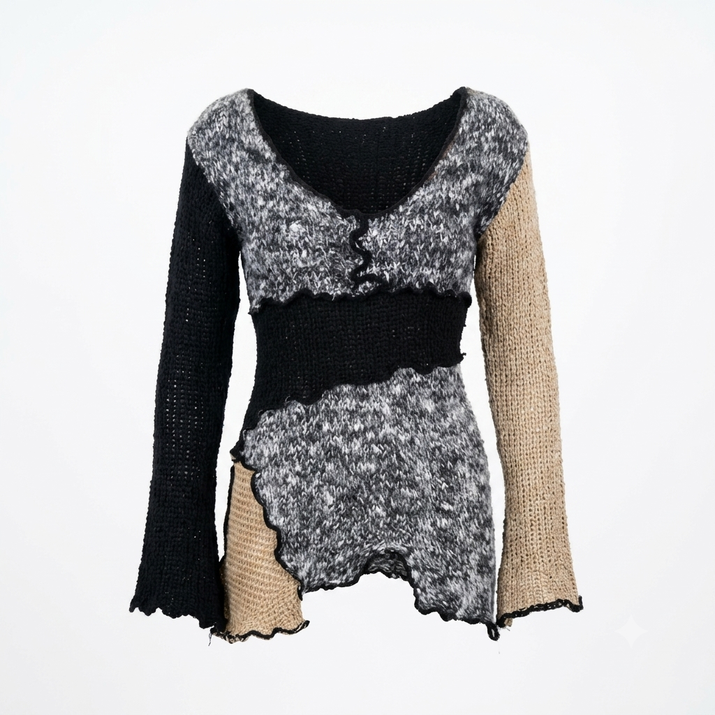 Black and Grey Mixed Knit Wrap Shawl Scarf | Pre-Loved | Why Go Less
