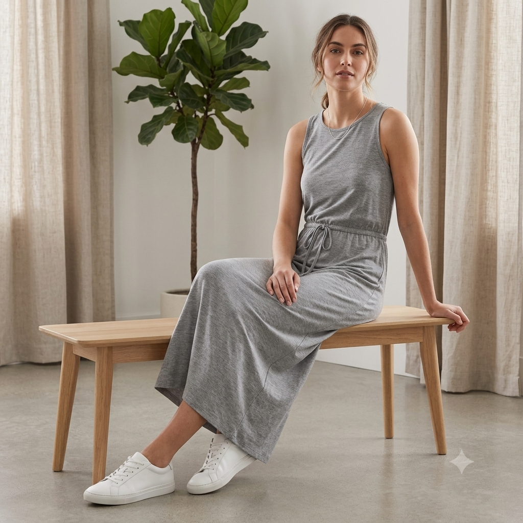 Grey Sleeveless Maxi Dress With Drawstring Waist | Pre-Loved | Why Go Less-2
