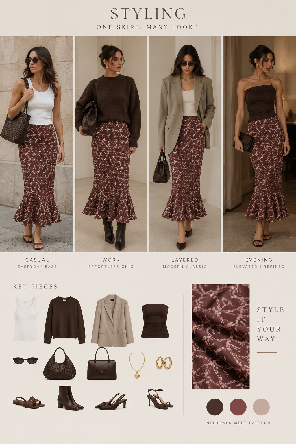 Patterned Midi Skirt, Burgundy Floral, Unknown Size | Pre-Loved | Why Go Less