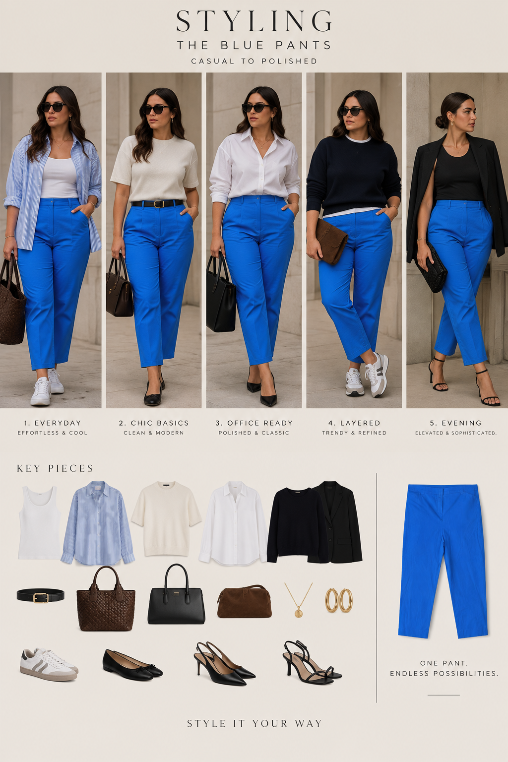 Cobalt Blue Wide Trousers, Elasticated Waist, Unknown Size | Pre-Loved | Why Go Less