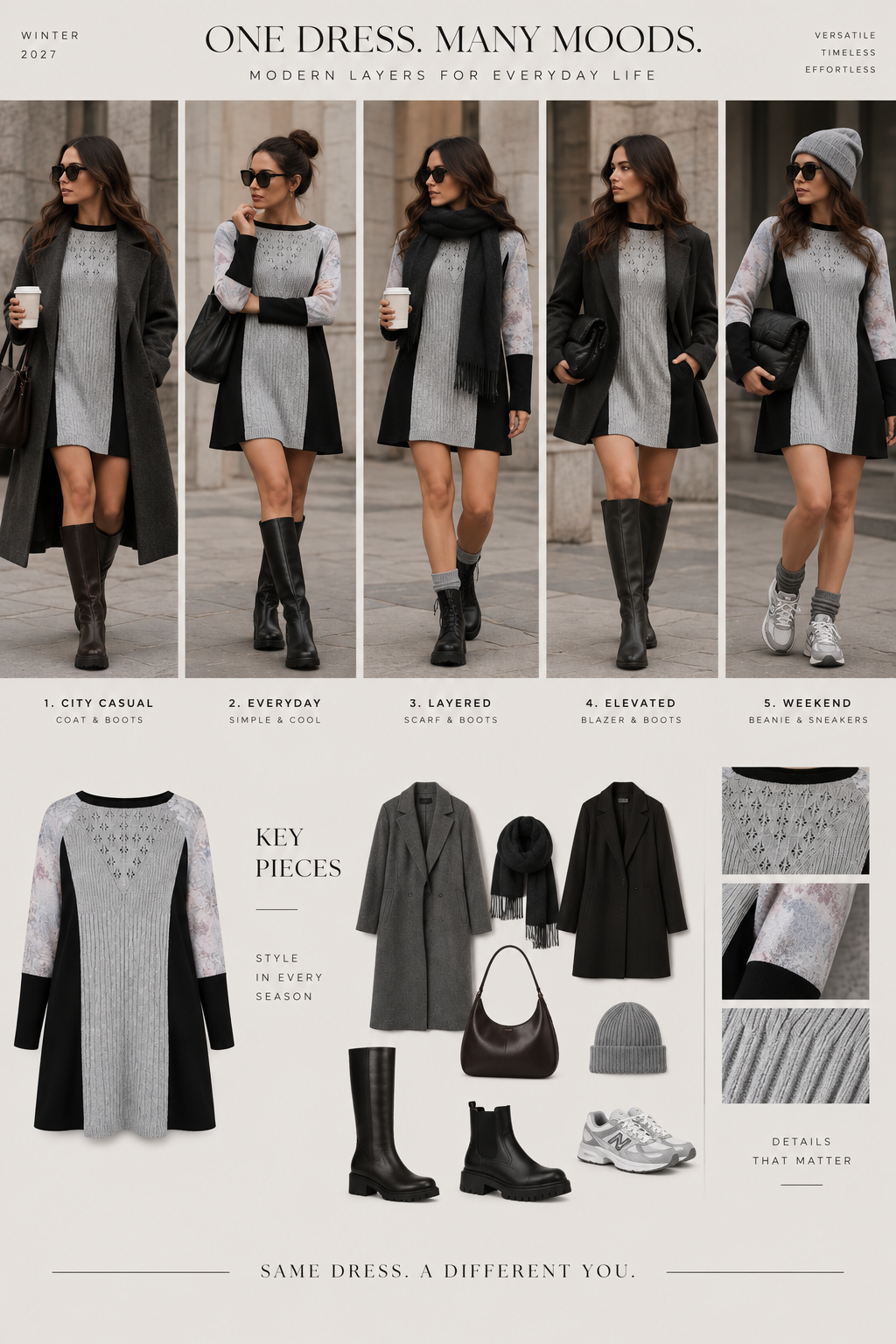 Grey Black Mixed Knit Long Sweater Dress | Pre-Loved | Why Go Less