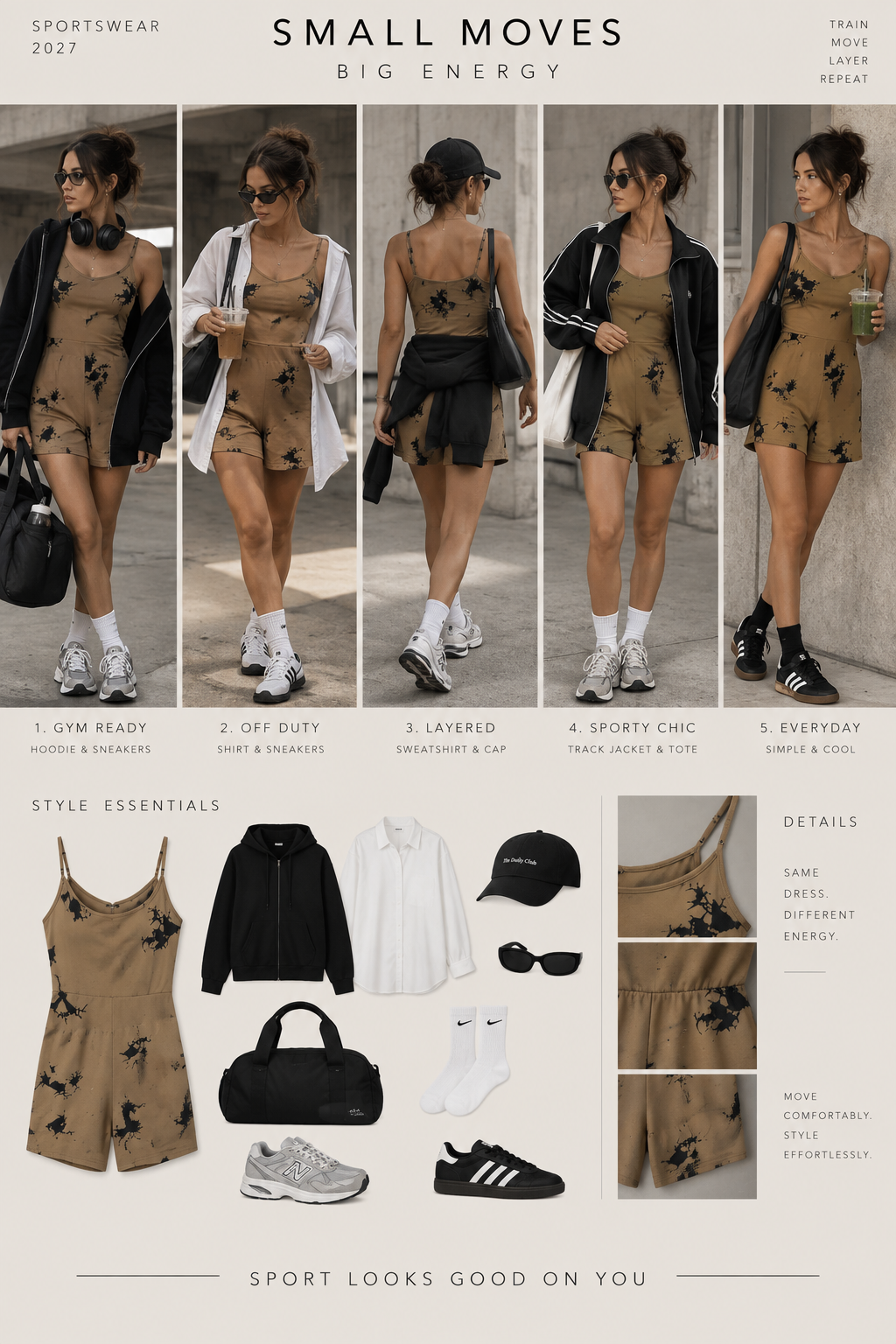 Tan Black Splash Print Spaghetti Strap Workout Romper | Pre-Loved | Why Go Less