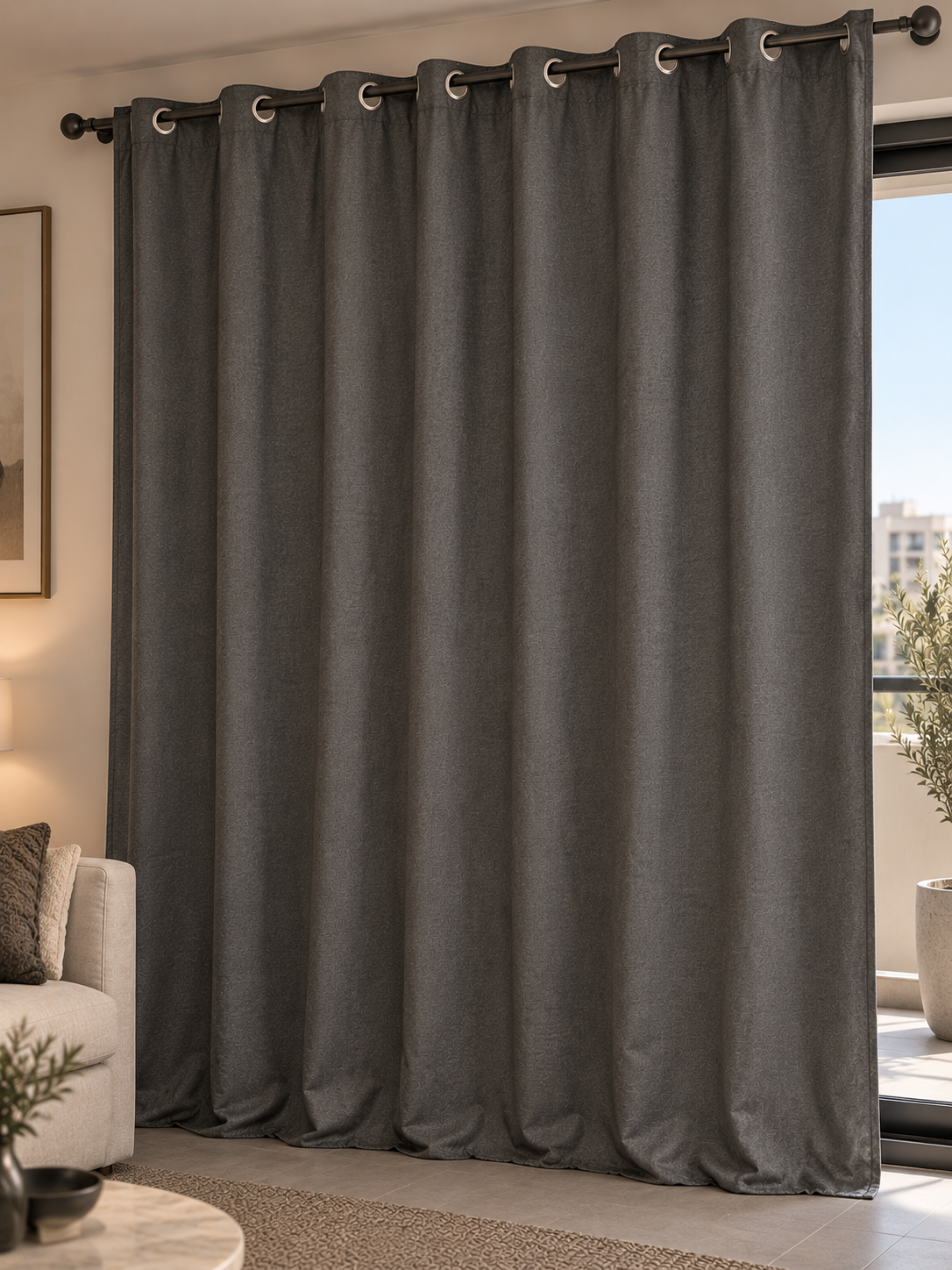Dark Grey Eyelet Curtain Panel H 250 W 230 Blackout | Pre-Loved | Why Go Less