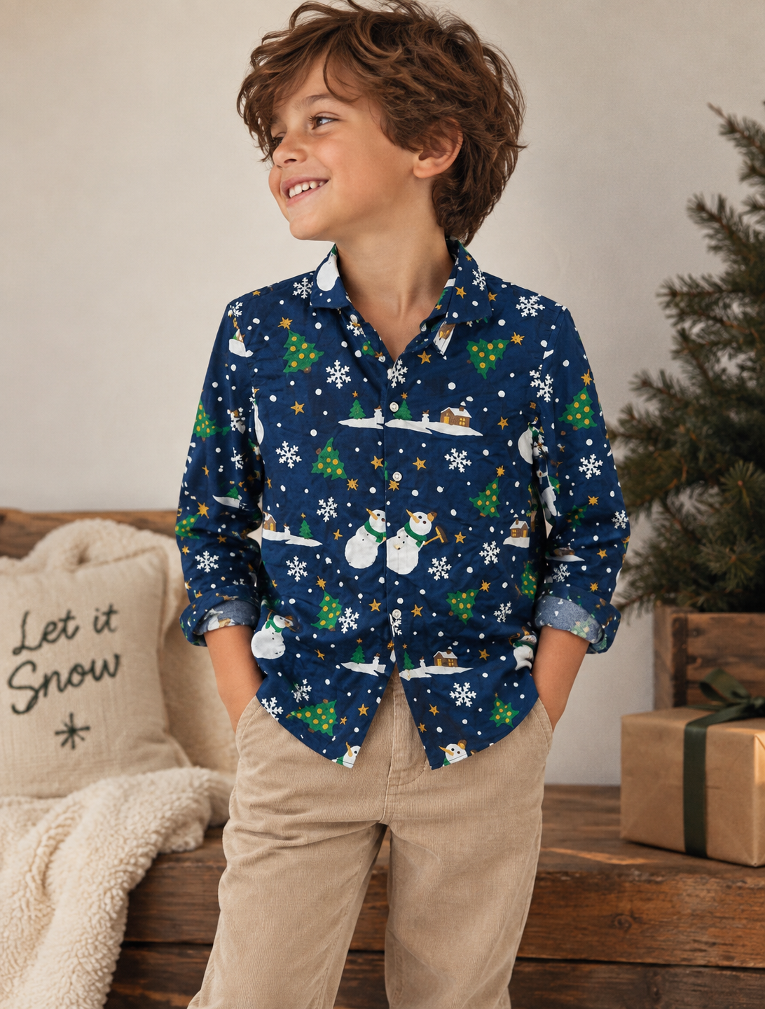 Suitmeister Christmas Shirt, Navy Snowman Print, S | New | Why Go Less