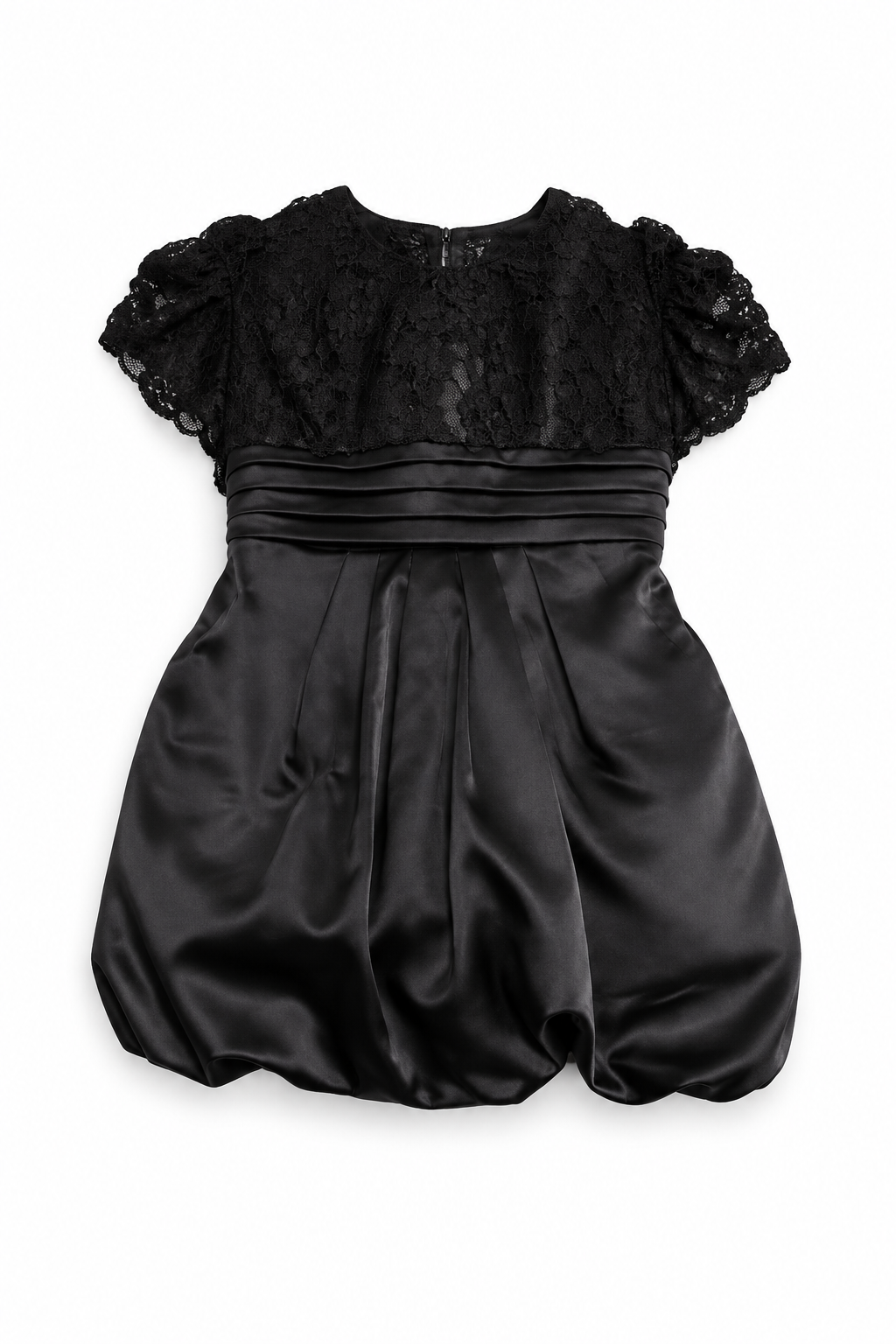 Black Lace Bodice Satin Bubble Hem Mini Dress | Pre-Loved | Why Go Less