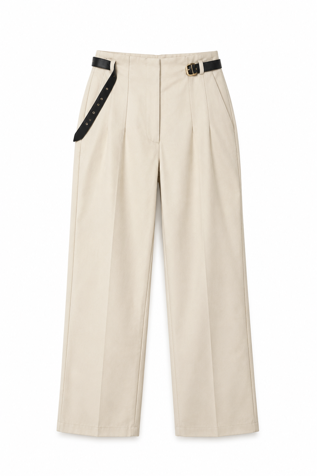 Cream Wide-Leg Trousers With Gold Belt Buckle | Pre-Loved | Why Go Less