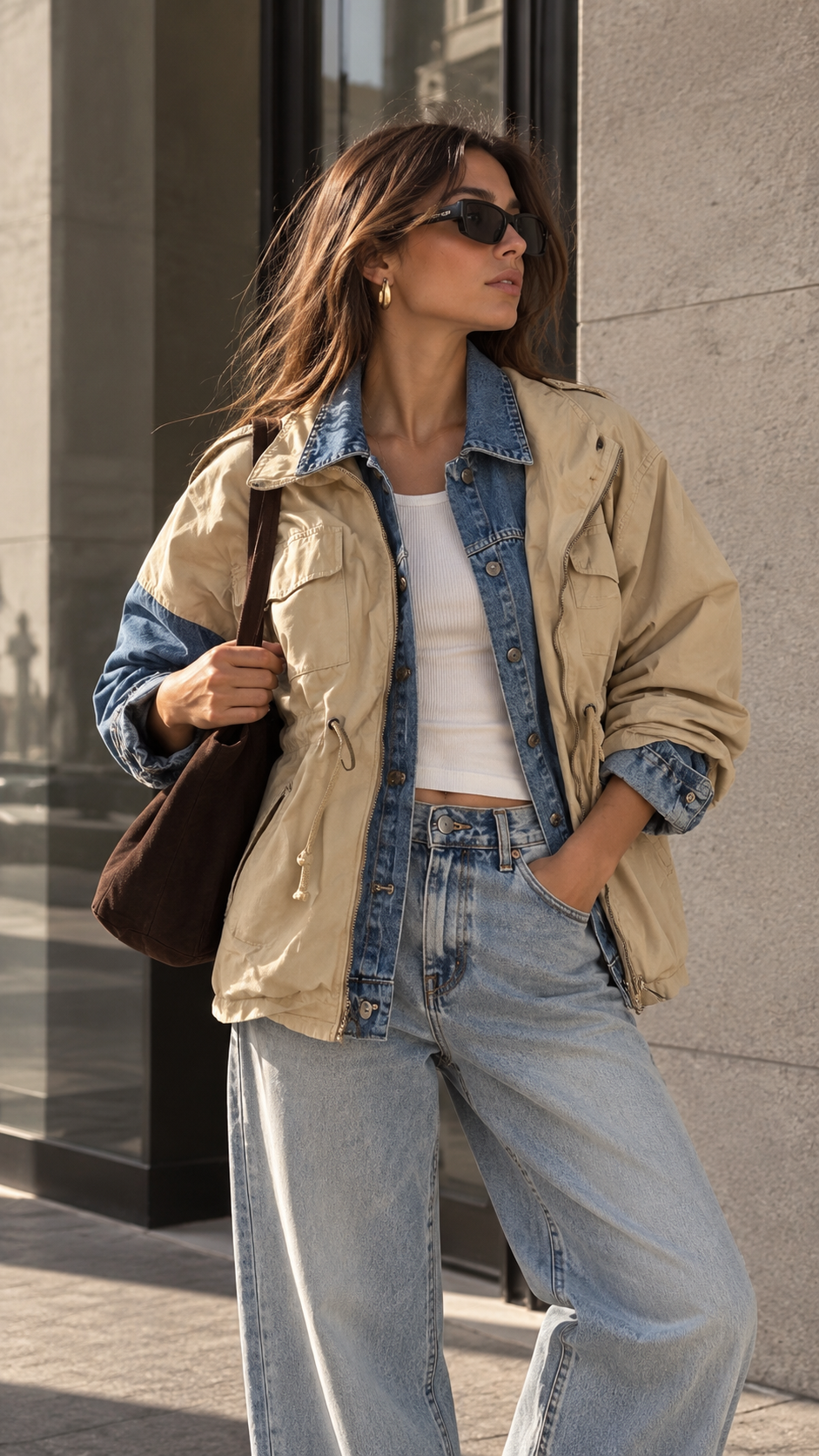Beige Cargo Jacket Over Denim Shirt, Unbranded | Pre-Loved | Why Go Less