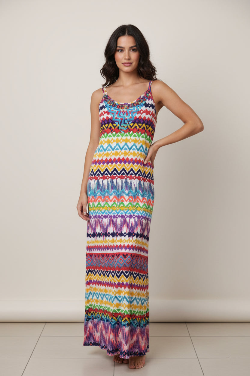 Multicolor Zigzag Print Maxi Dress | Pre-Loved | Why Go Less-1